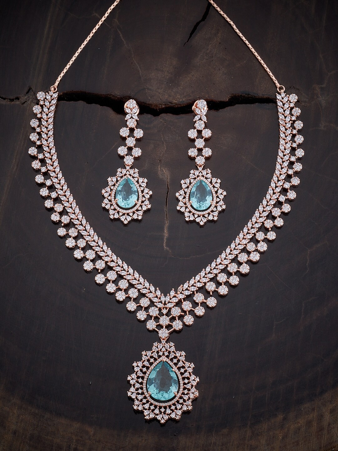 

Kushal's Fashion Jewellery Rose Gold-Plated CZ Studded Jewellery Set, Sea green