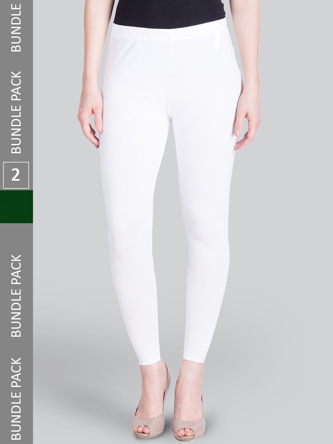 

LYRA Premium Pack Of 2 Sculpting Seams Mid Rise Cotton Ankle-Length Leggings, Green