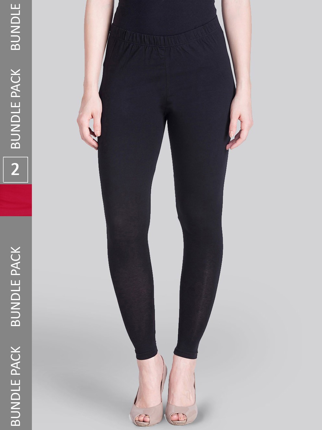 

LYRA Premium Pack Of 2 Sculpting Seams Mid Rise Cotton Ankle-Length Leggings, Red