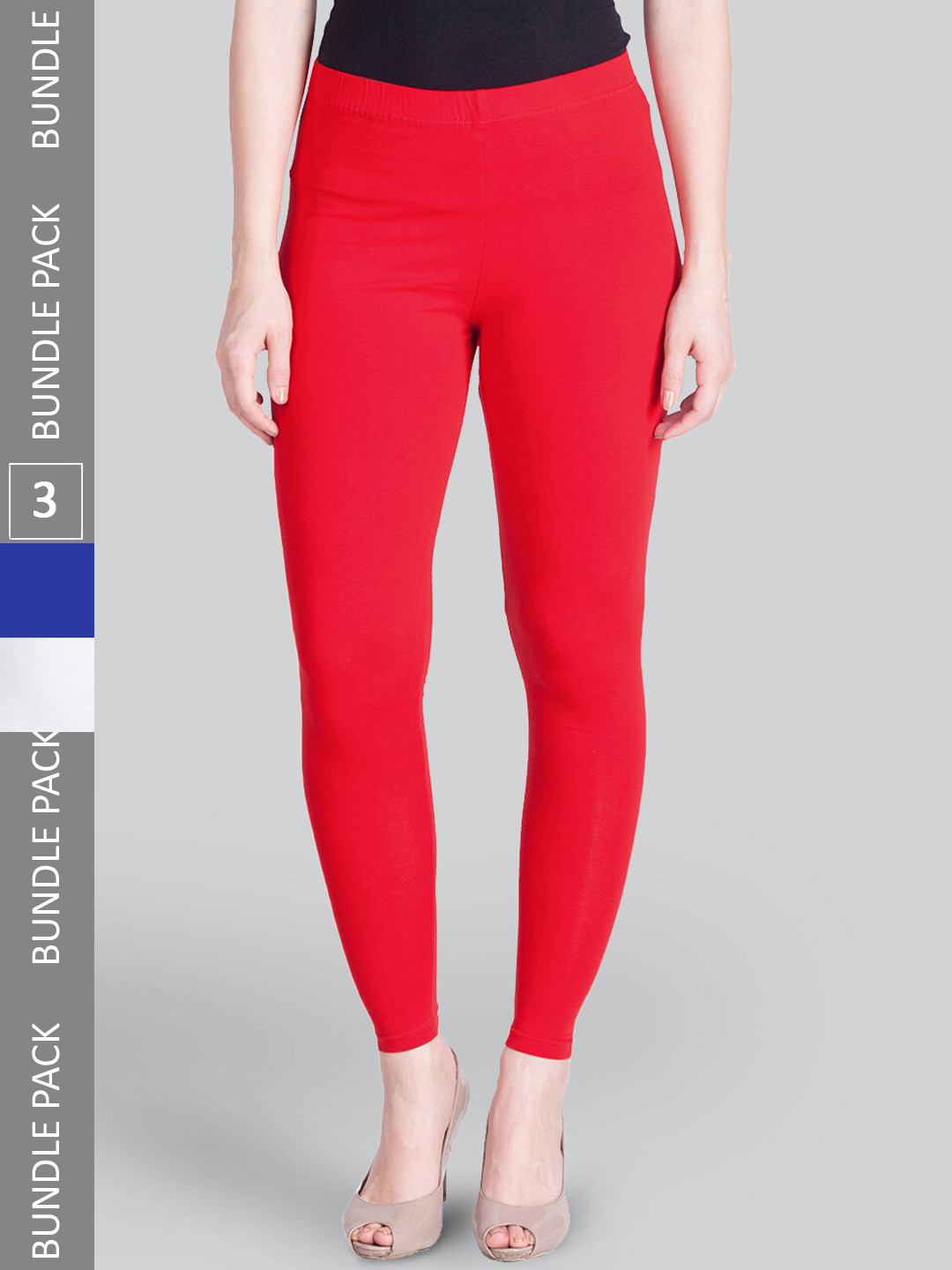 

LYRA Premium Pack Of 2 Sculpting Seams Mid Rise Cotton Ankle-Length Leggings, Red