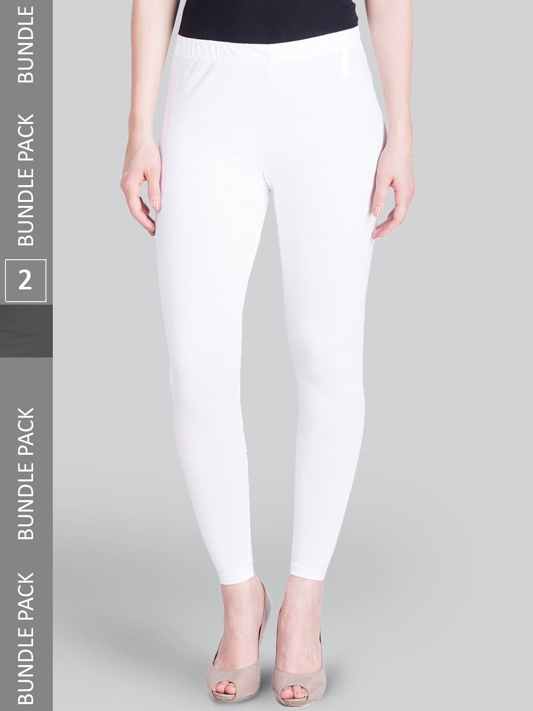 

LYRA Premium Pack Of 2 Sculpting Seams Mid Rise Cotton Ankle-Length Leggings, White