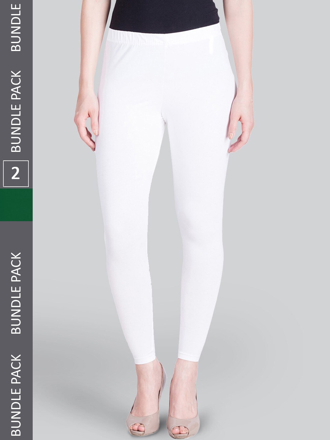 

LYRA Premium Pack Of 2 Sculpting Seams Mid Rise Cotton Ankle-Length Leggings, Green