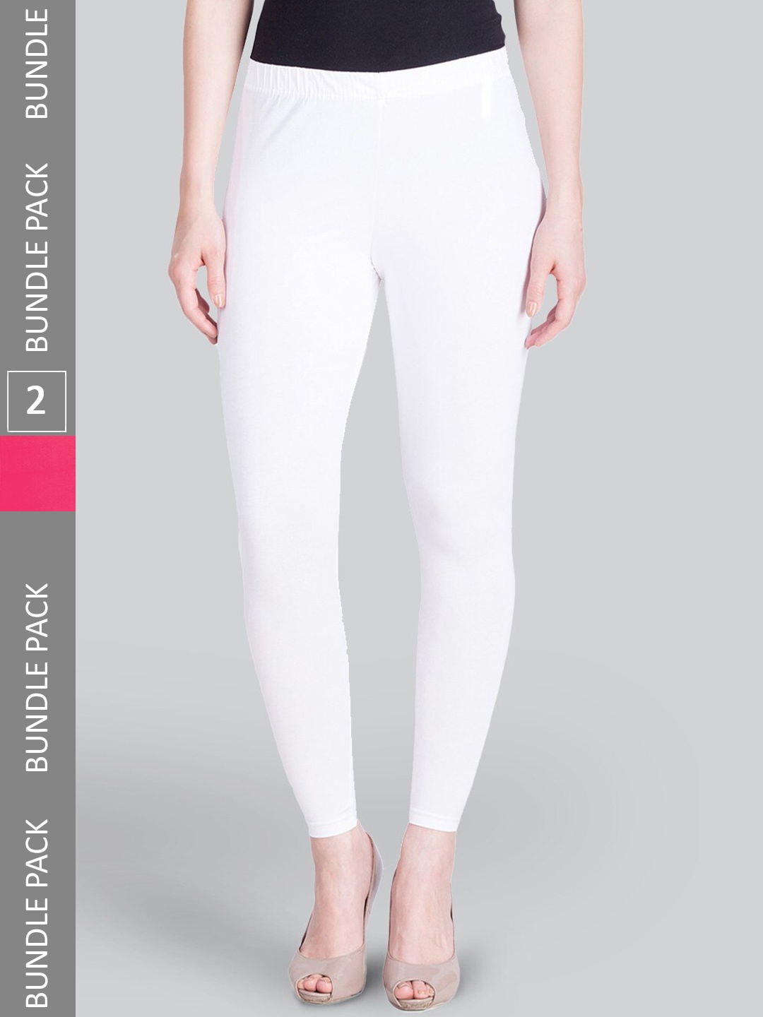 

LYRA Premium Pack Of 2 Sculpting Seams Mid Rise Cotton Ankle-Length Leggings, White