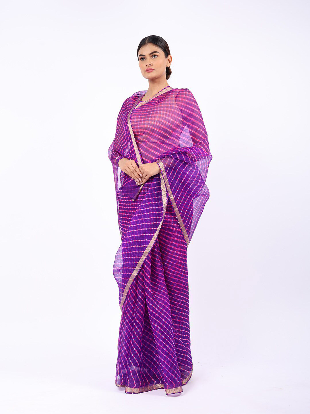 

ReshaWeaves Leheriya Printed Pure Silk Kota Saree, Purple