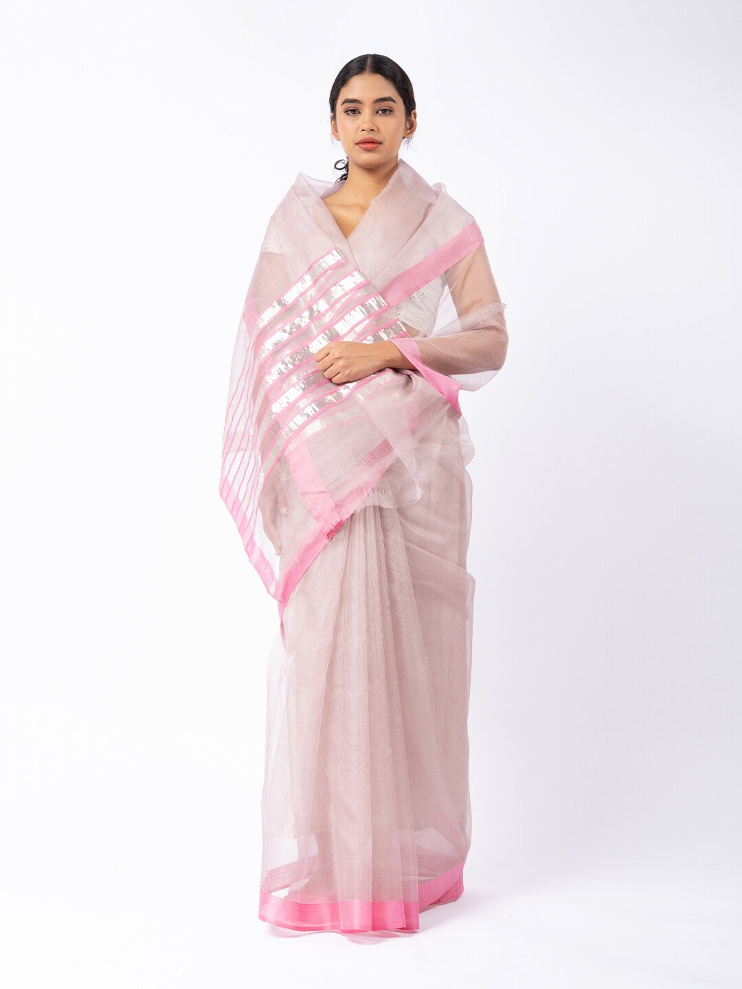 

ReshaWeaves Zari Organza Kota Saree, Pink