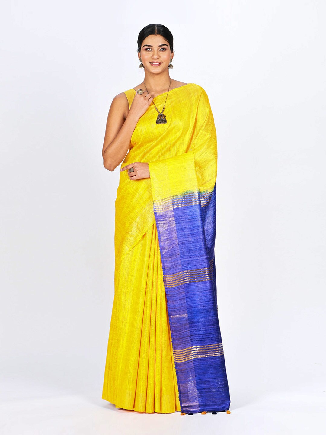

ReshaWeaves Zari Pure Silk Tussar Saree, Yellow