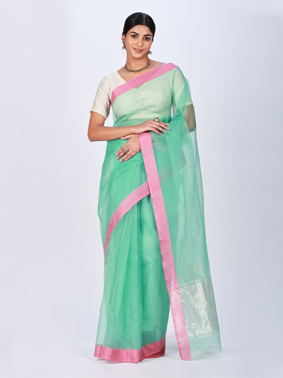 

ReshaWeaves Woven Design Organza Kota Saree, Green