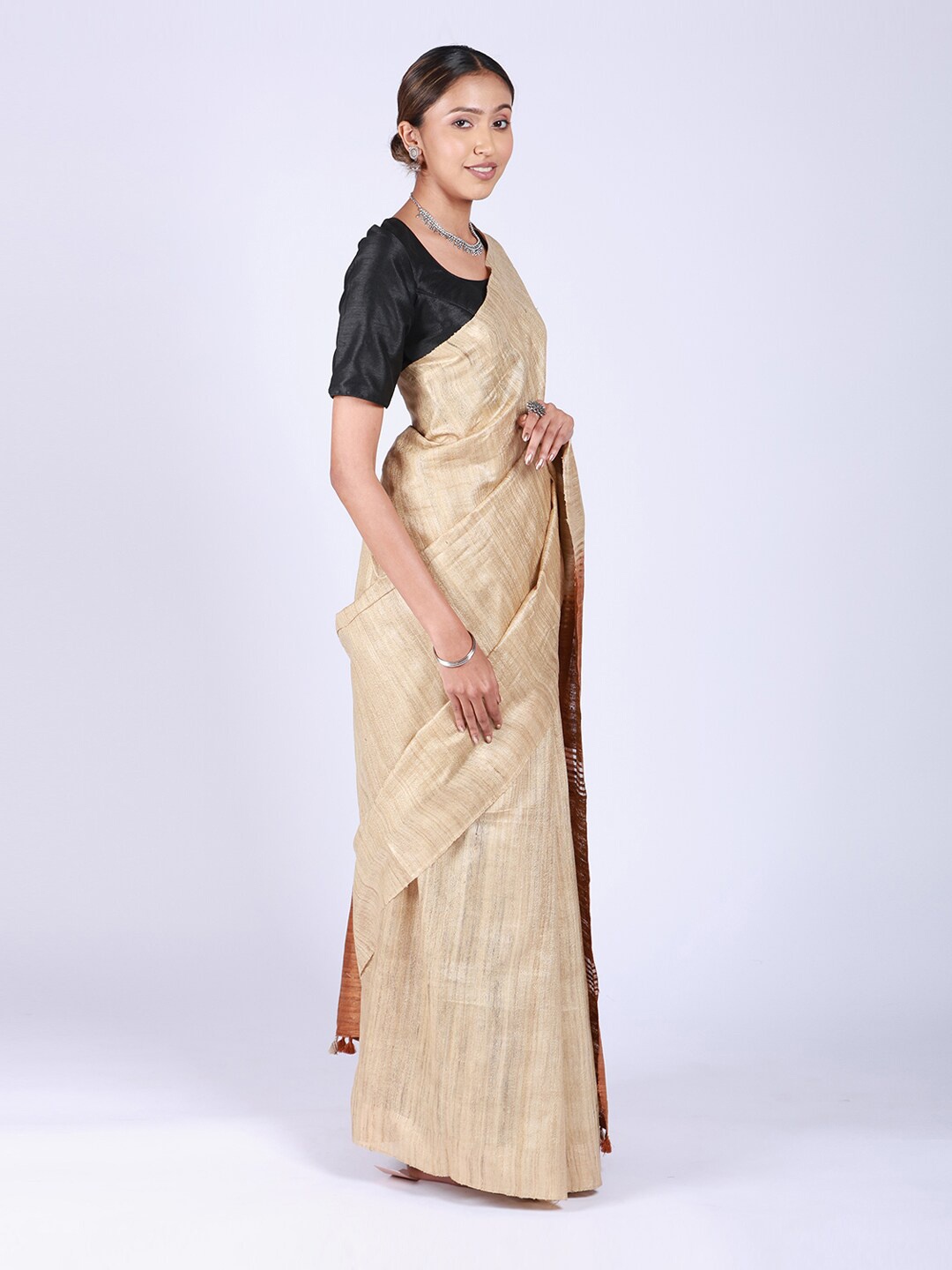 

ReshaWeaves Woven Design Zari Pure Silk Tussar Saree, Cream