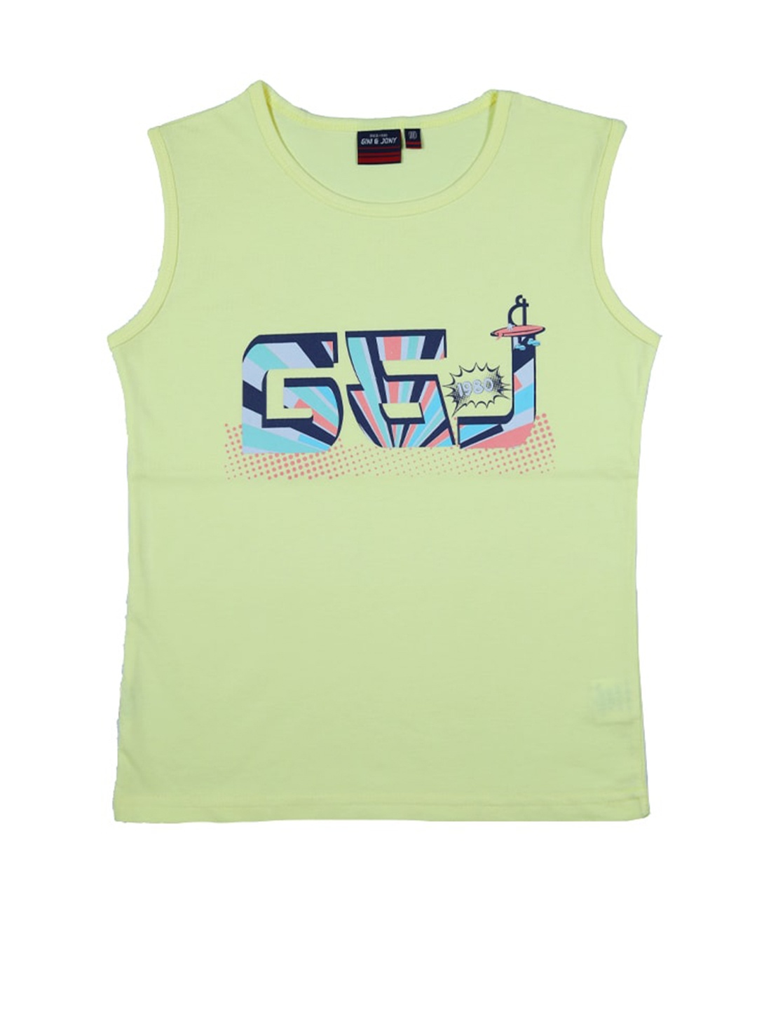 

Gini and Jony Boys Graphic Printed Sleeveless Cotton T-shirt, Green