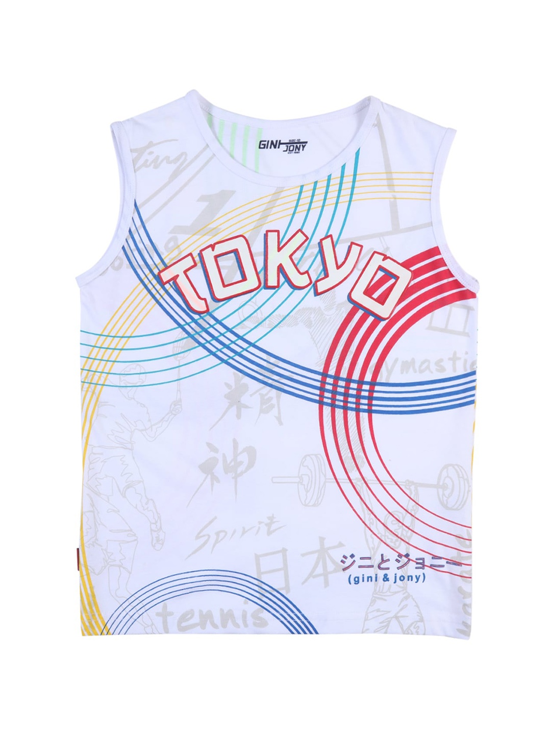 

Gini and Jony Boys Typography Printed Sleeveless Cotton T-shirt, White
