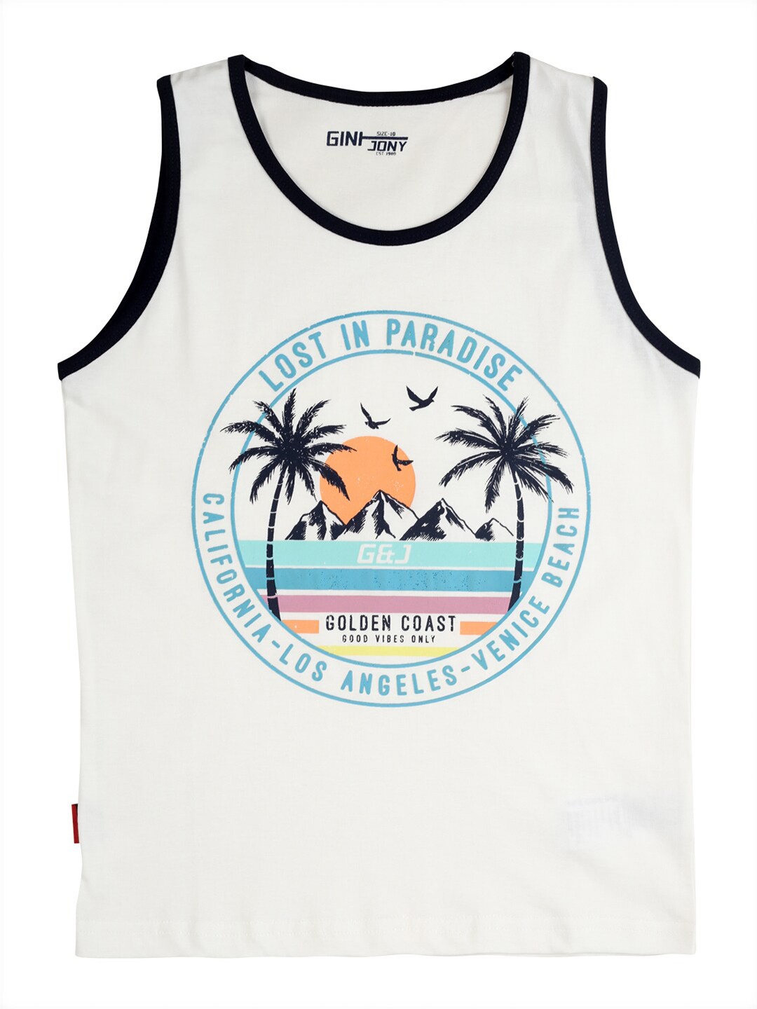

Gini and Jony Boys Tropical Printed Sleeveless Cotton T-shirt, White