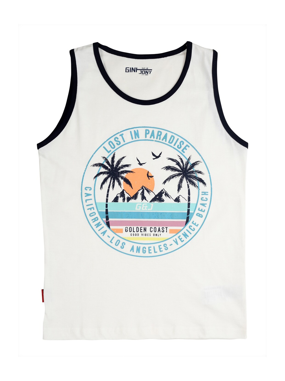 

Gini and Jony Infant Boys Tropical Printed Sleeveless Cotton T-shirt, White