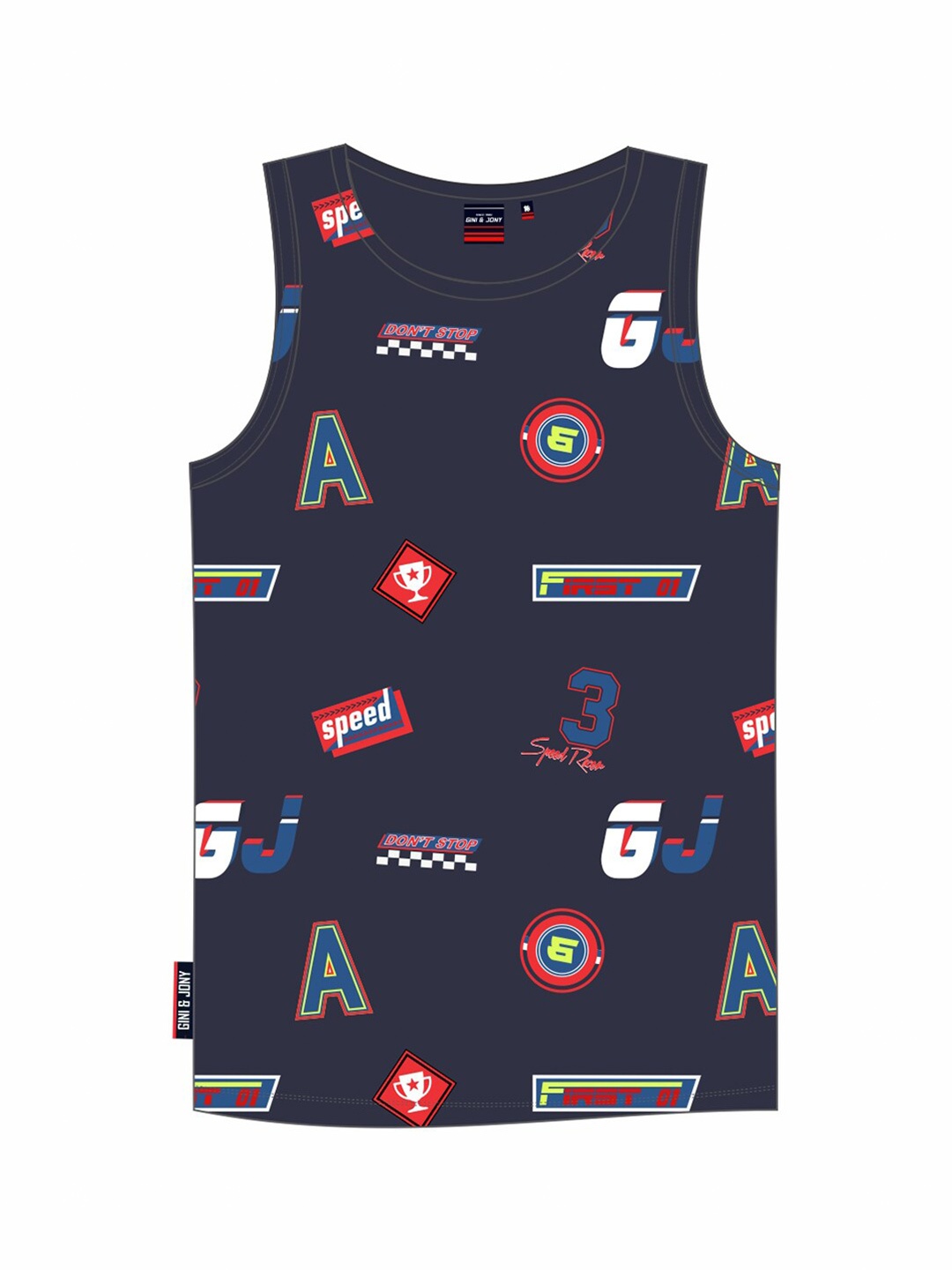 

Gini and Jony Boys Black Printed Drop-Shoulder Sleeves Applique T-shirt