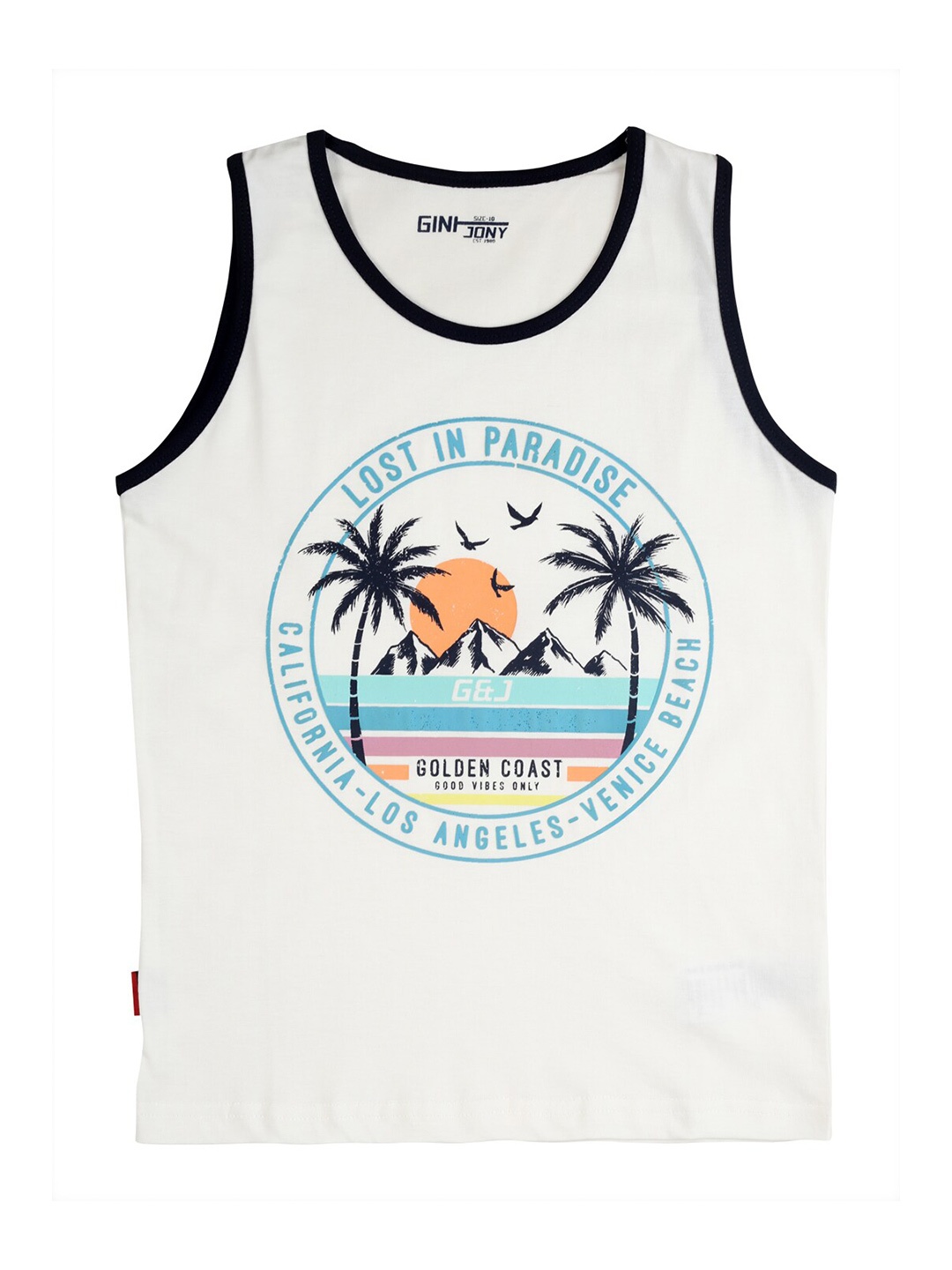 

Gini and Jony Boys Graphic Printed Sleeveless Cotton T-shirt, White