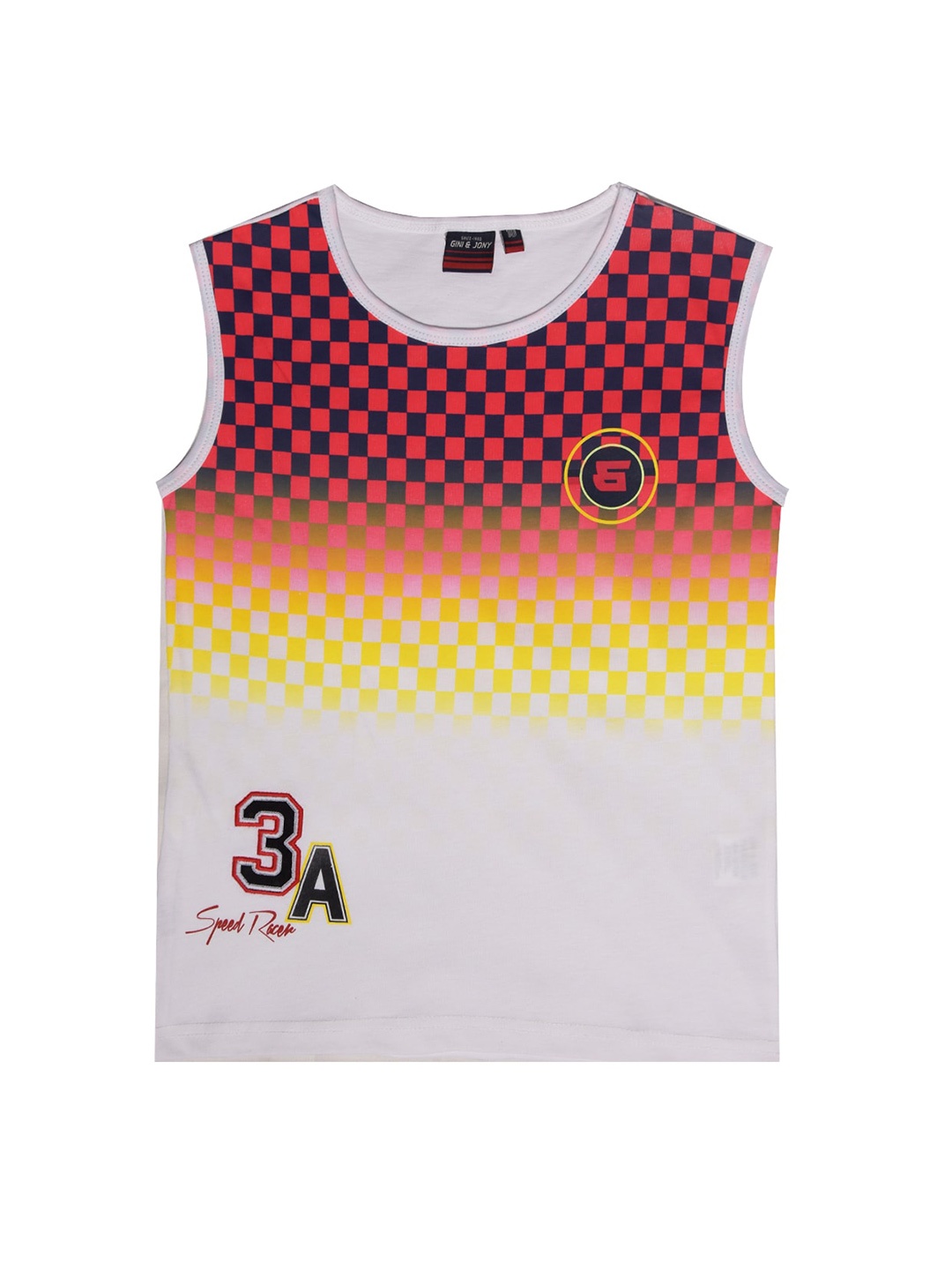 

Gini and Jony Boys Geometric Printed Sleeveless Cotton T-shirt, White