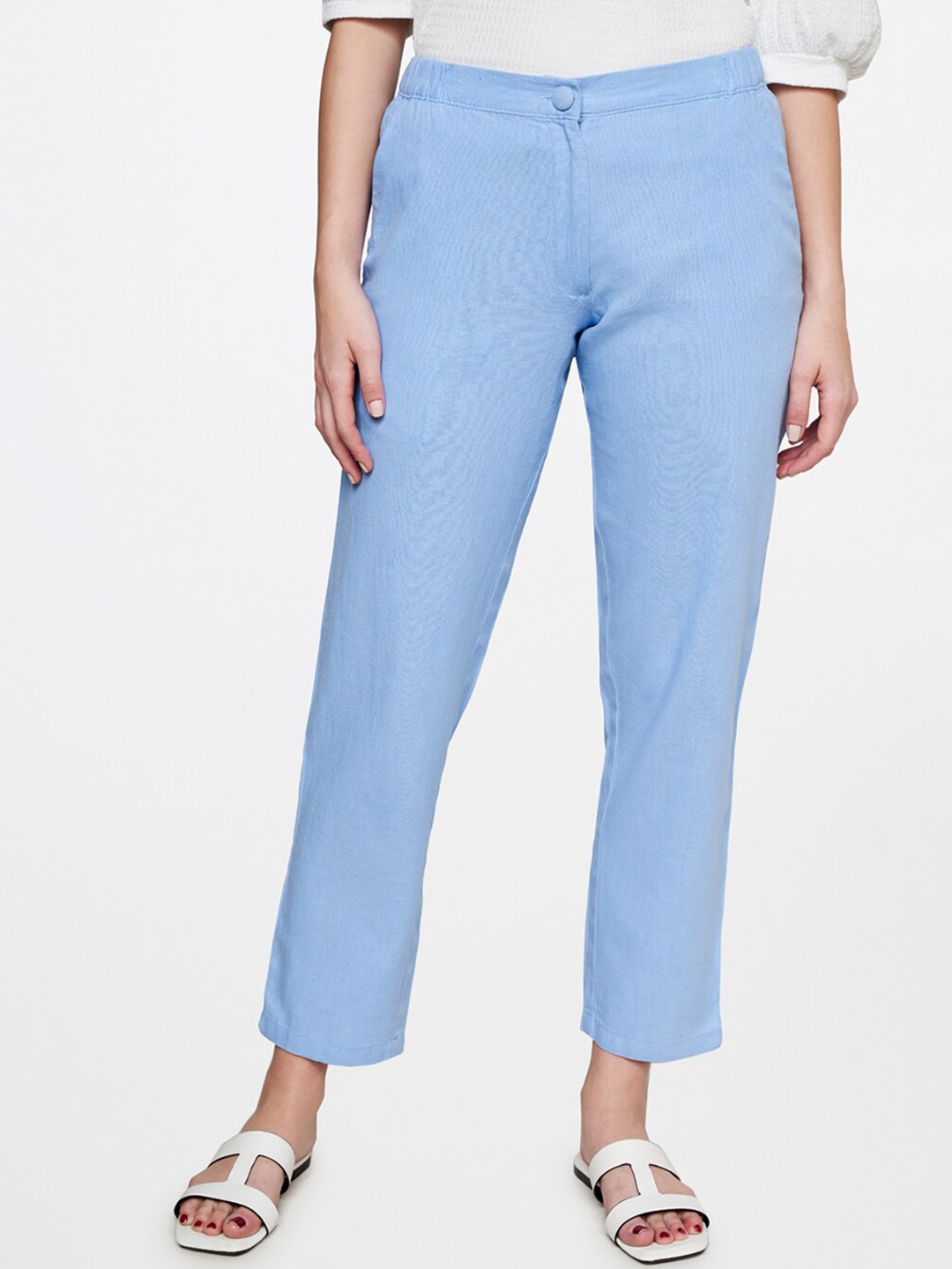 

AND Women Mid-Rise Tapered Fit Trousers, Blue