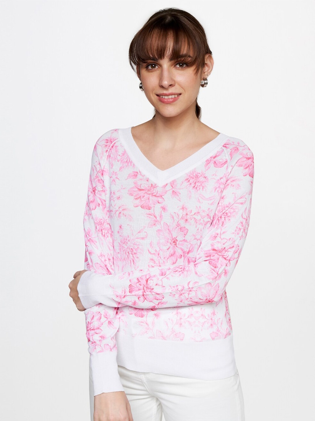 

AND V-Neck Floral Print Bardot Top, Pink