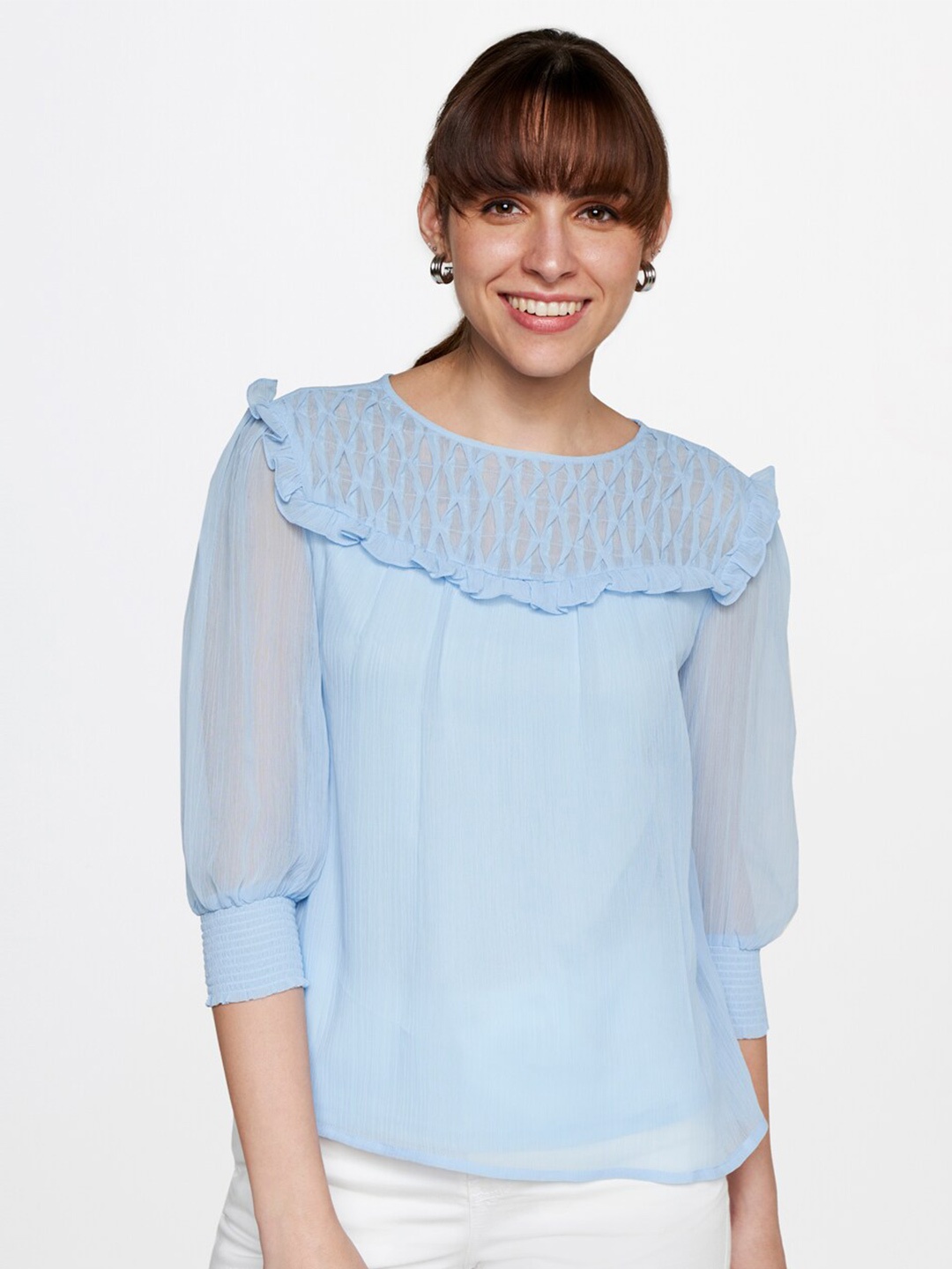 

AND Striped Round Neck Top, Blue