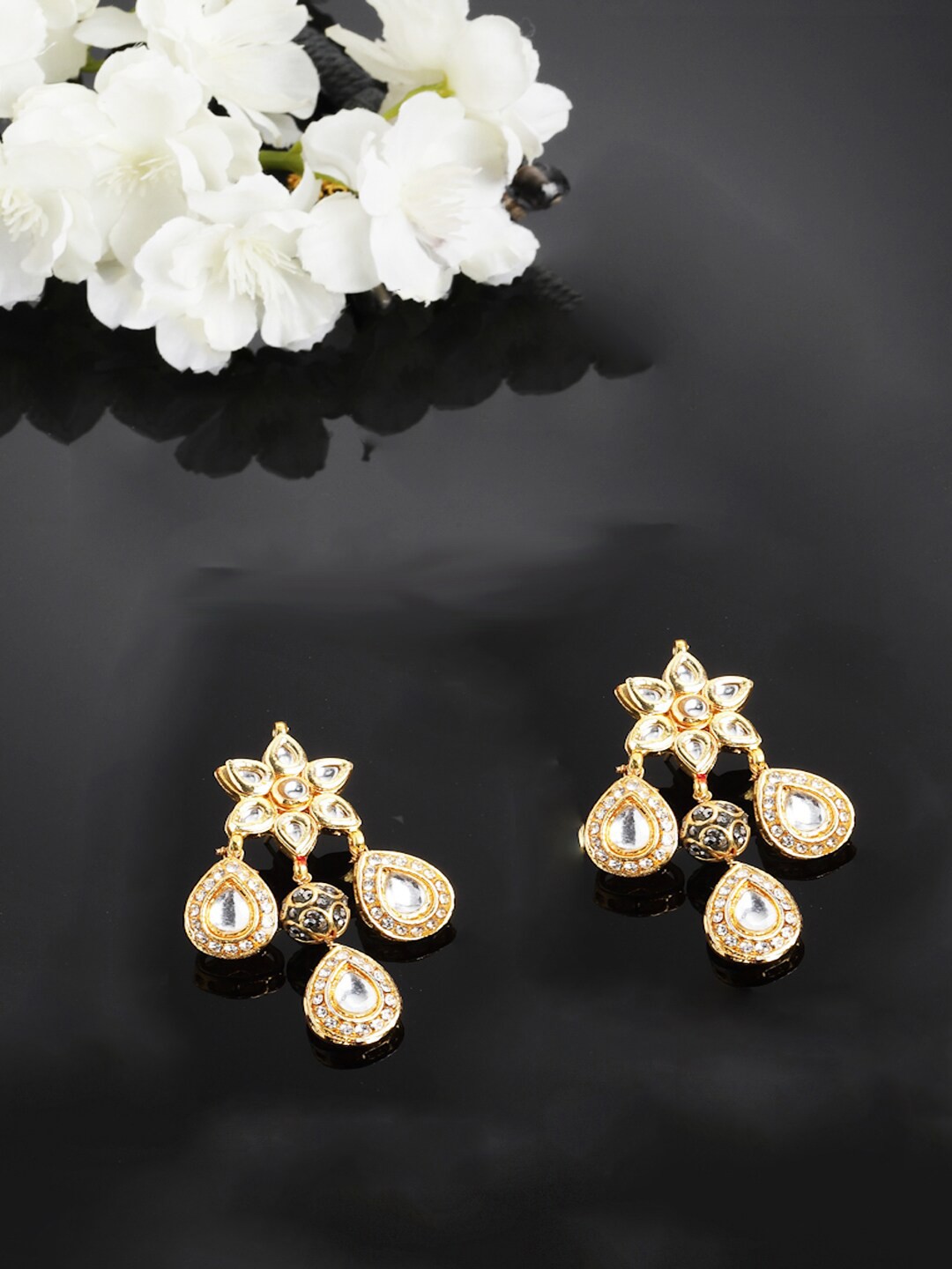 

DUGRISTYLE Gold-Plated Metal Kundan & American Diamonds Classic Drop Earrings, White