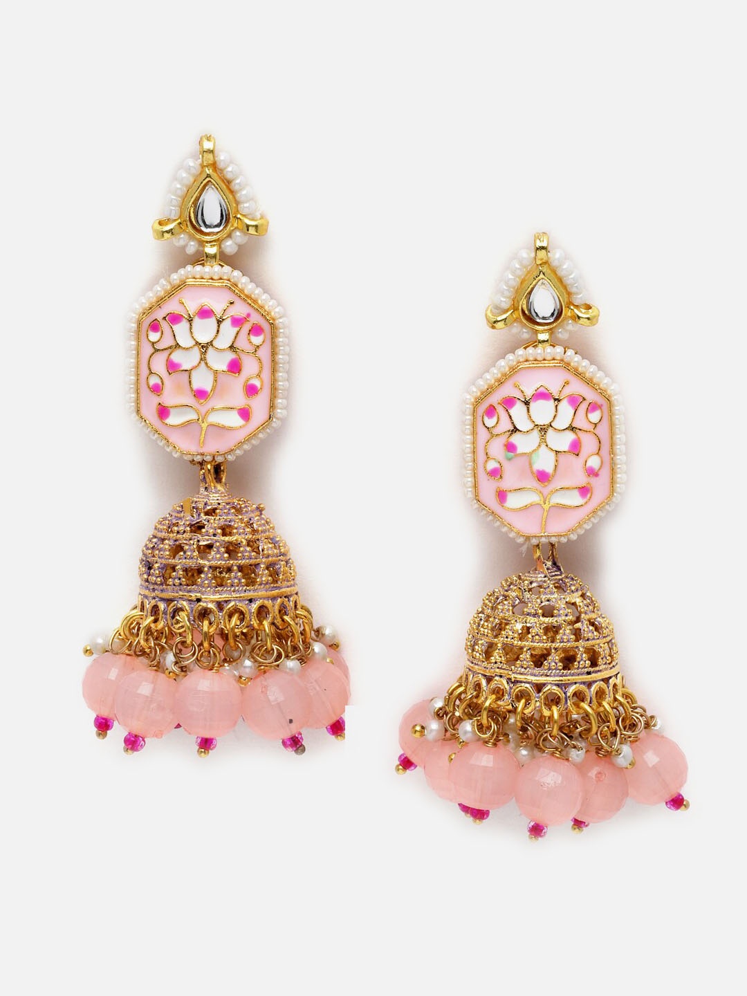 

DUGRISTYLE Gold-Plated Classic Jhumkas Earrings, Pink