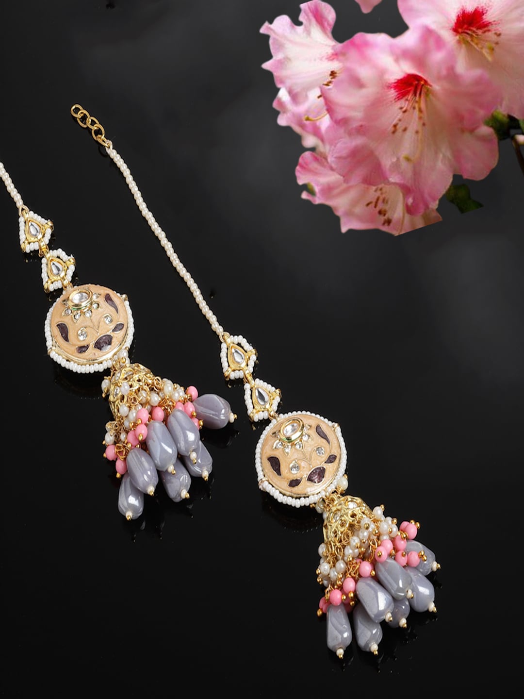 

DUGRISTYLE Gold-Plated American Diamond Classic Jhumkas, Peach