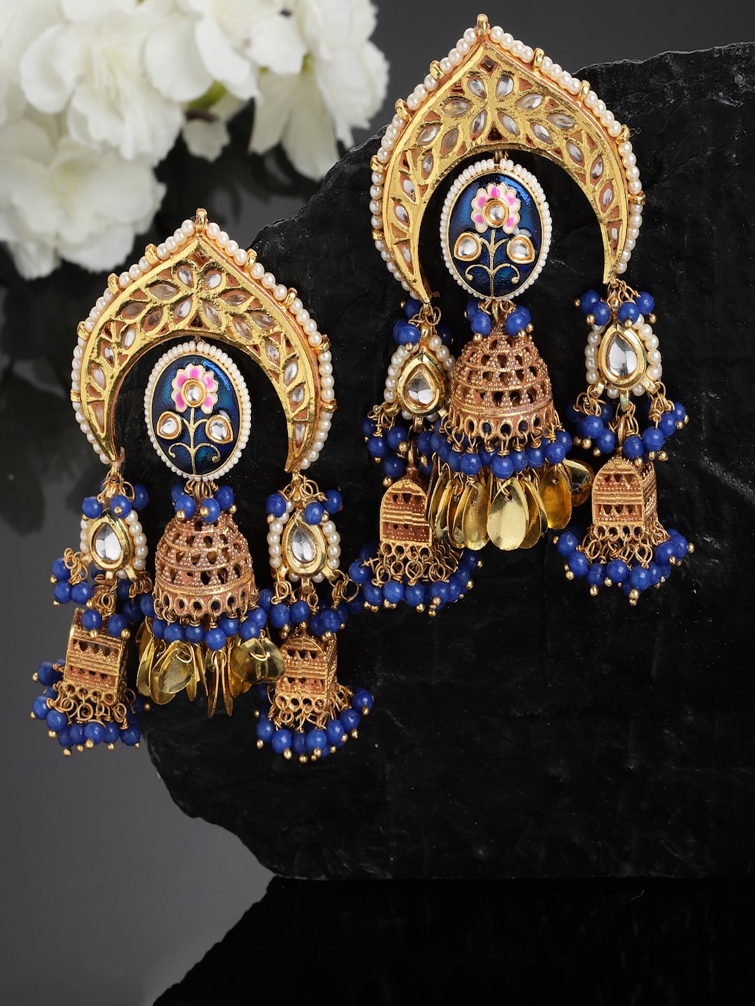 

DUGRISTYLE Gold-Plated Classic Jhumkas Earrings, Blue