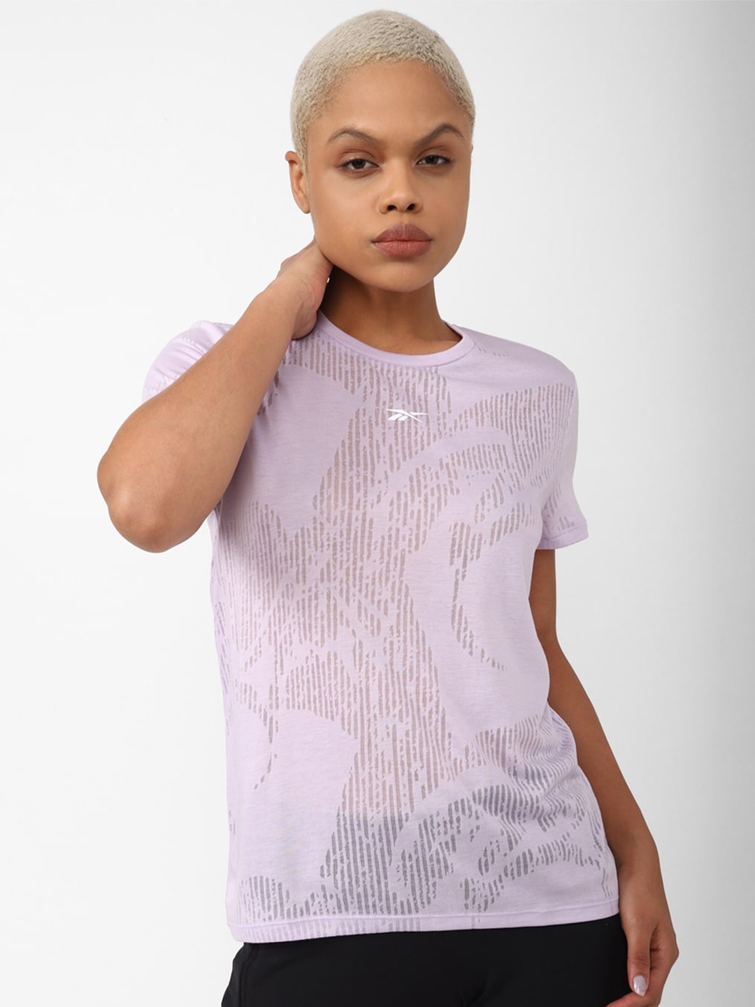 

Reebok Women Burnout Brand Logo-Printed T-shirt, Purple