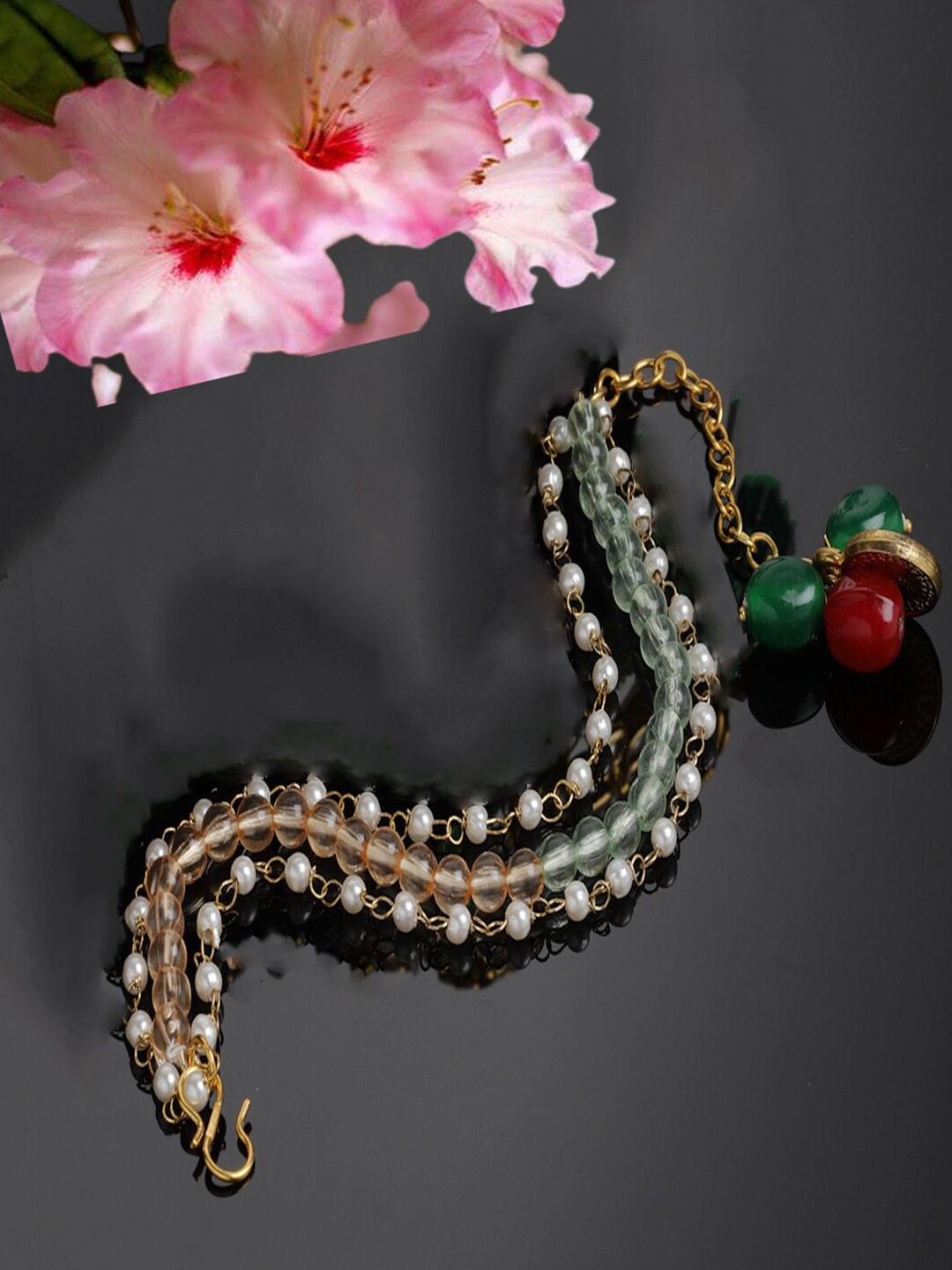 

DUGRISTYLE Women Gold-Plated Stone Studded Multistrand Bracelet, Red
