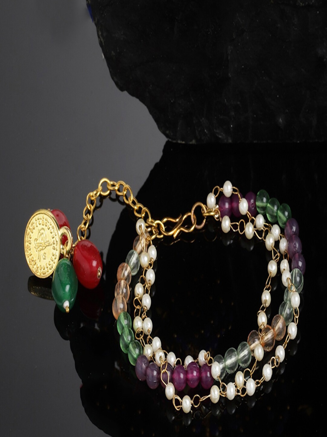 

DUGRISTYLE Women Pearls Gold-Plated Multistrand Bracelet, Pink