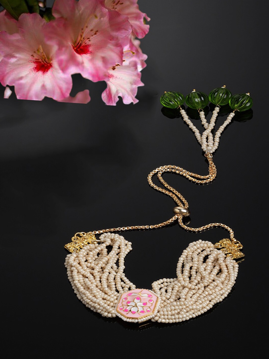 

DUGRISTYLE Women Pearls Handcrafted Gold-Plated Multistrand Bracelet, Pink