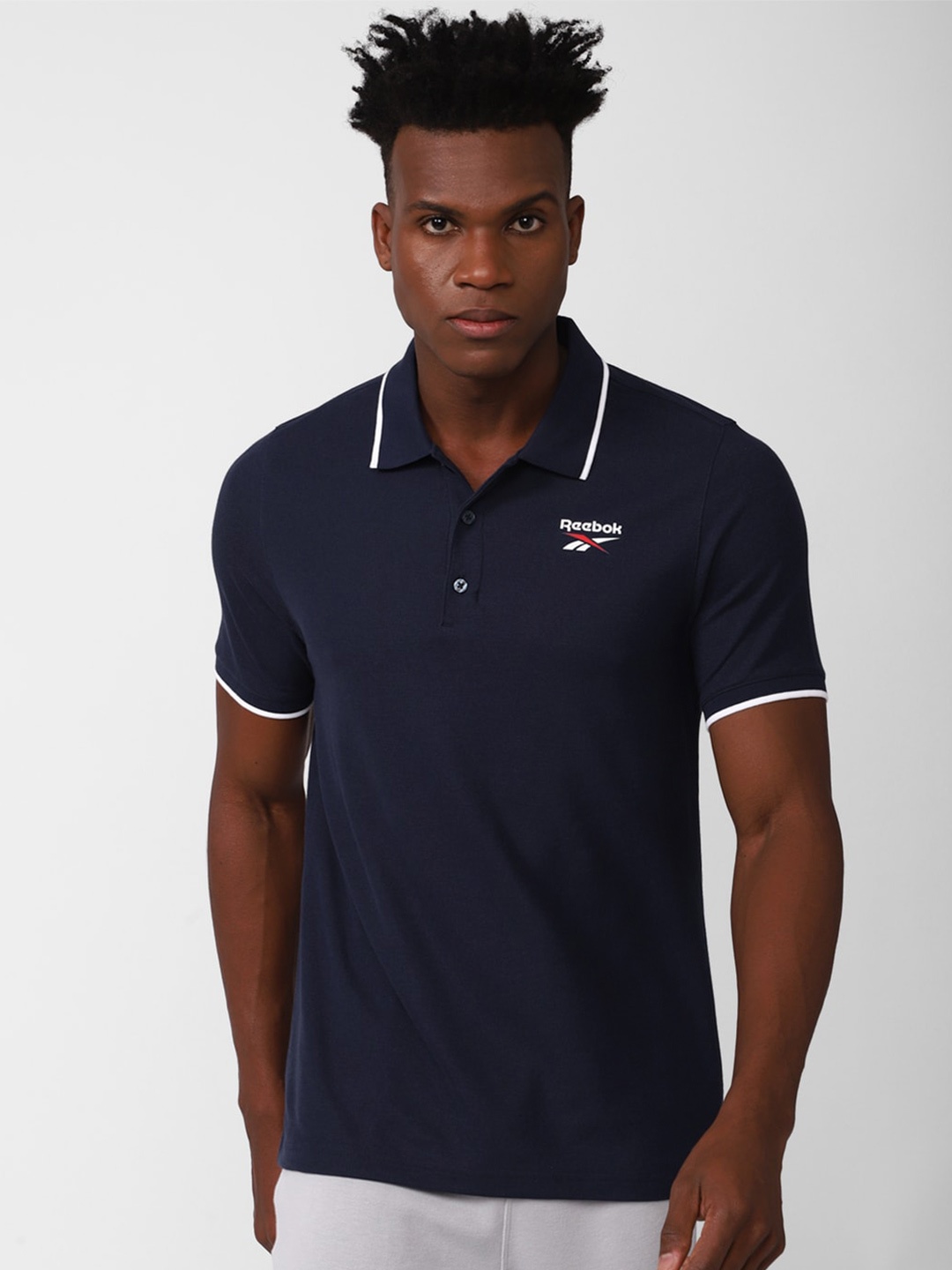 

Reebok Men Brand Logo-Printed RI Small Vector Polo T-shirt, Navy blue