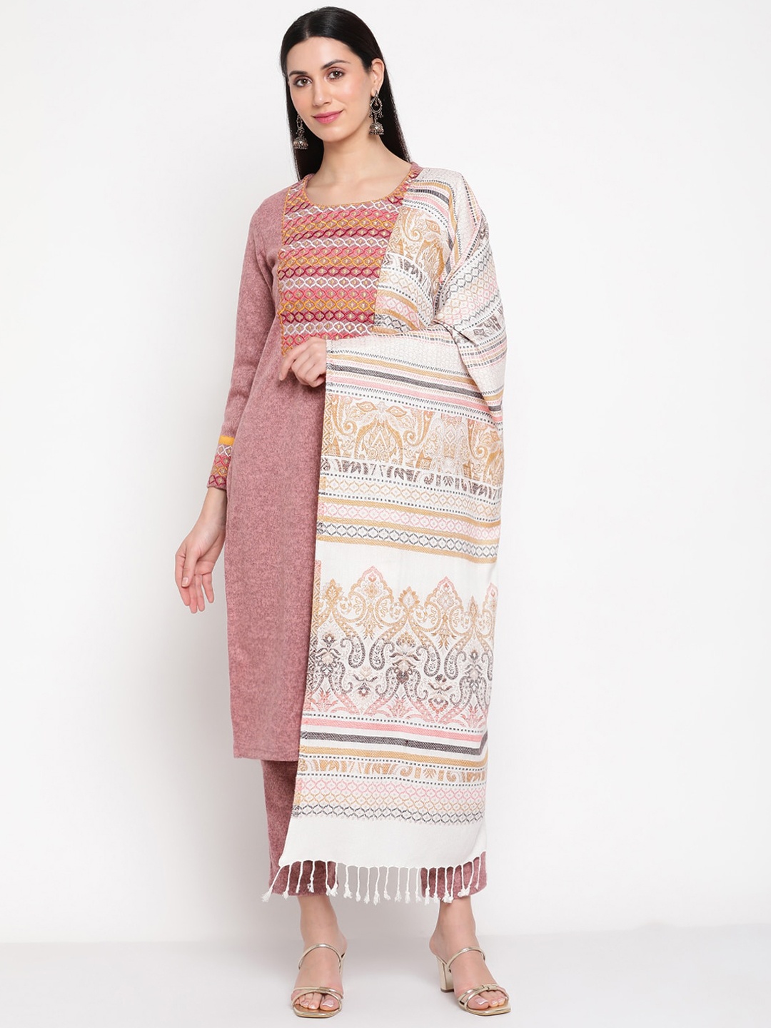 

Be Indi Women Pink Embroidered Kurta with Trousers & With Dupatta