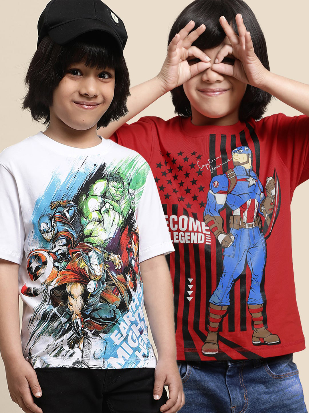 

Kids Ville Boys Pack Of 2 Avenger & Captain America Printed Cotton T-Shirts, White