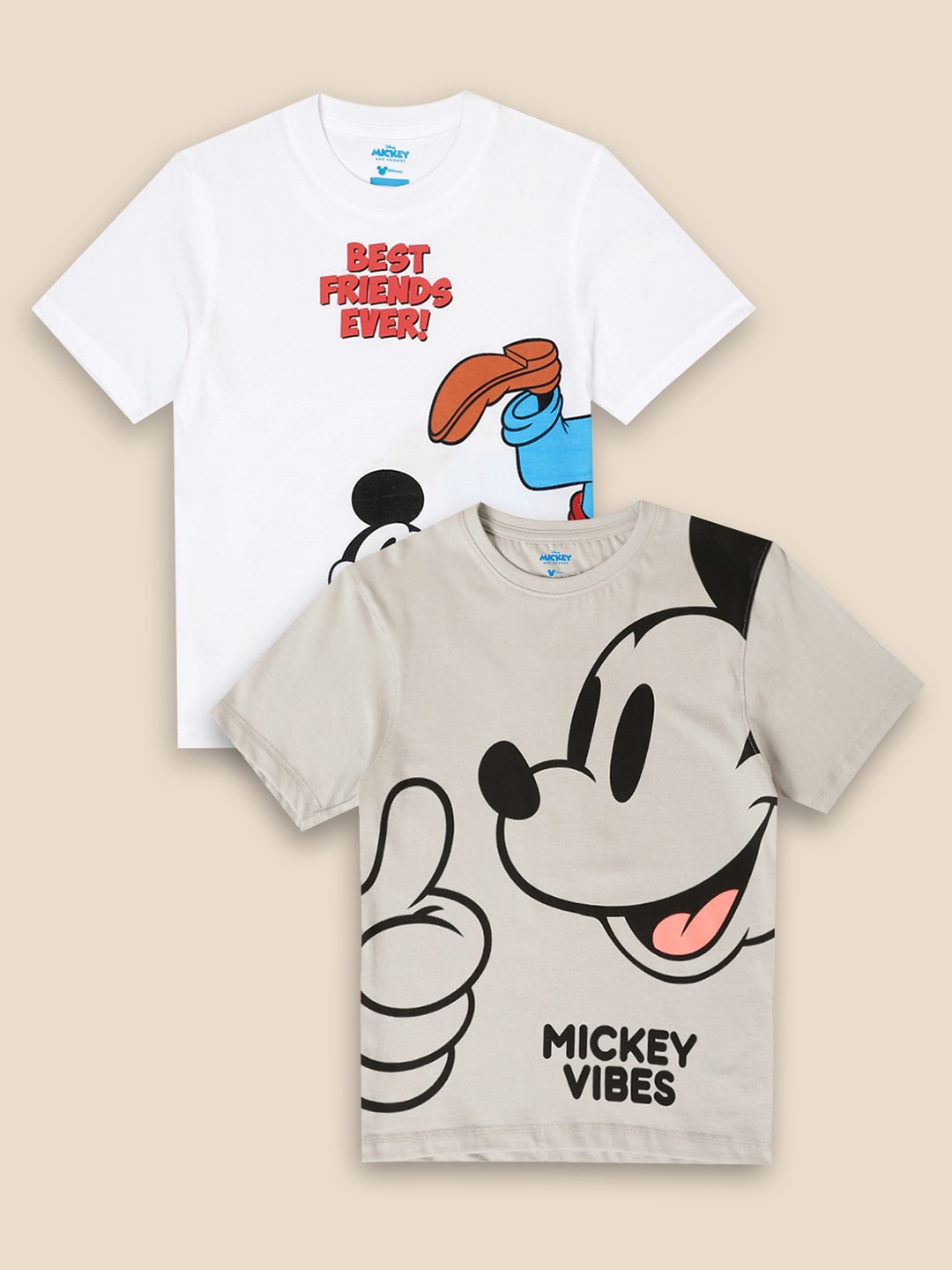 

Kids Ville Boys Pack Of 2 Mickey Mouse Printed Cotton T-Shirts, White