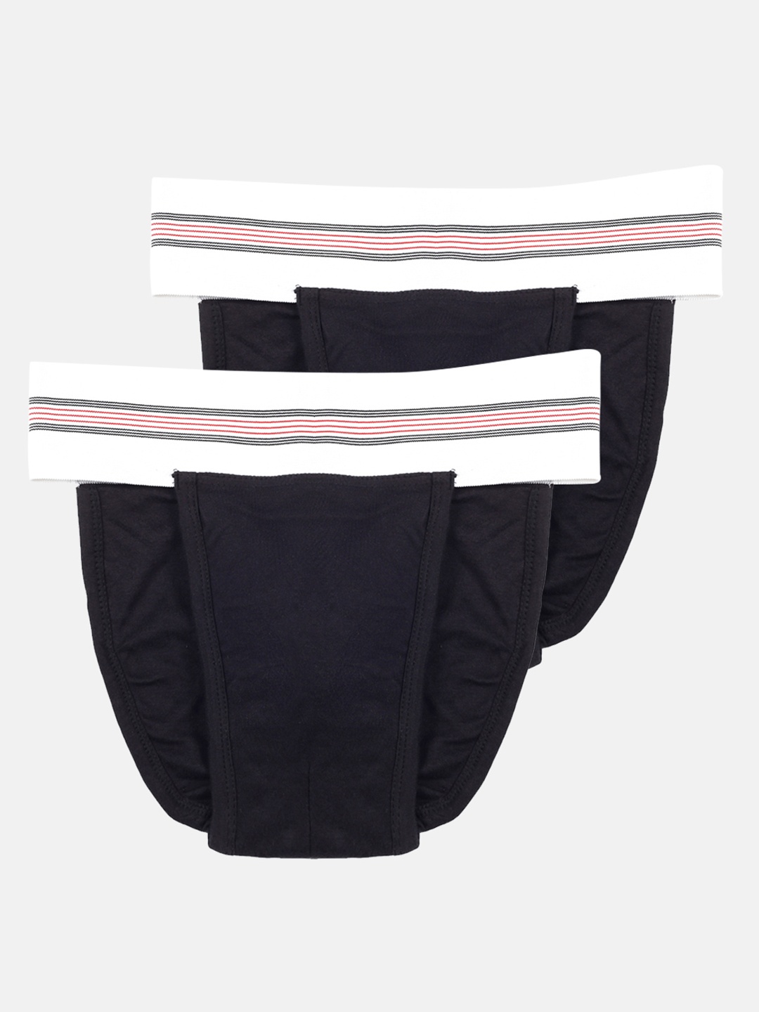 

Omtex Men Pack Of 2 Striped Cotton Anti-Microbial Basic Briefs, Black