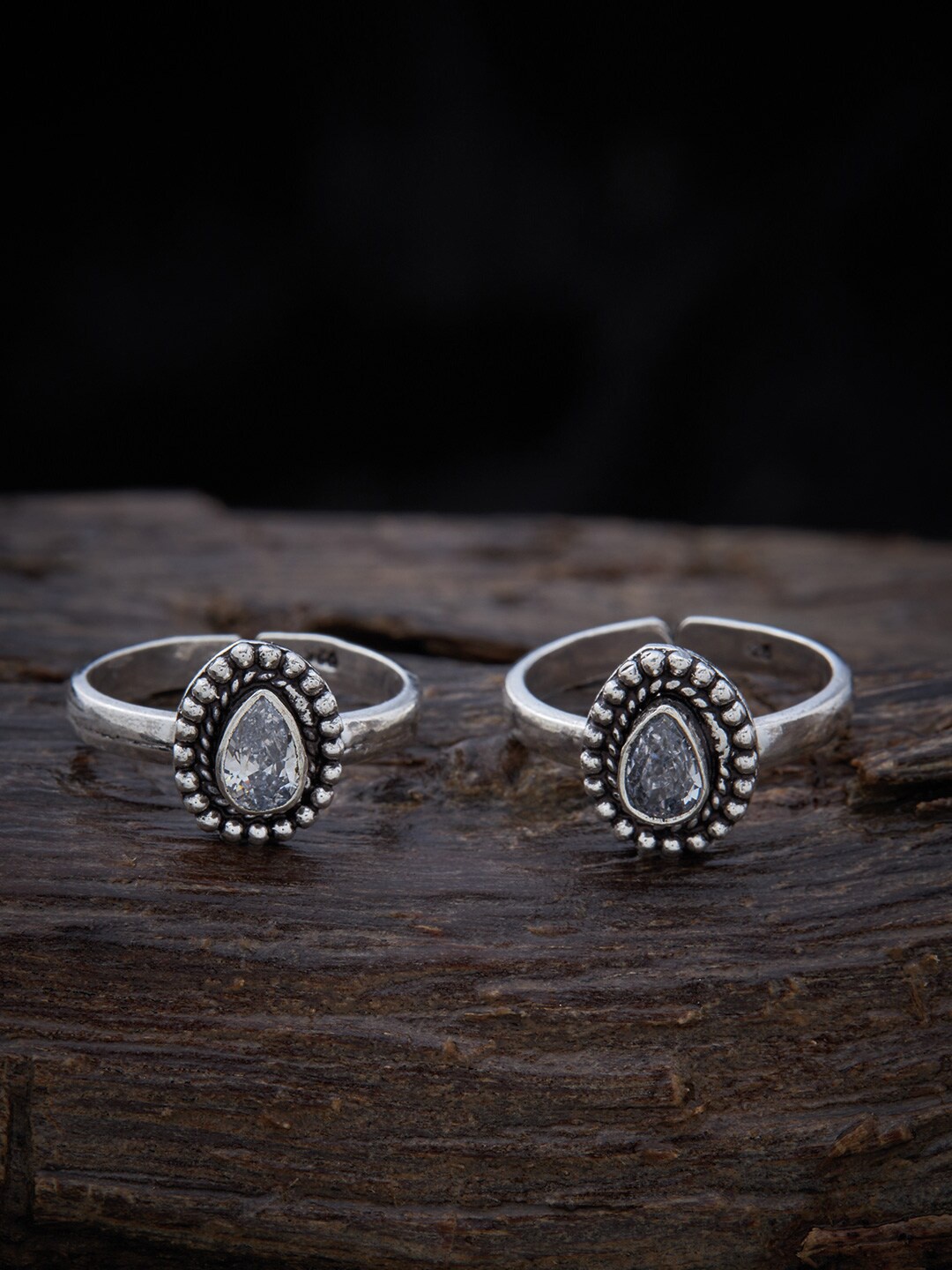 

Kushal's Fashion Jewellery Set Of 2 Rhodium-Plated Stone-Studded 92.5 Sterling Silver Oxidised Toe Ring