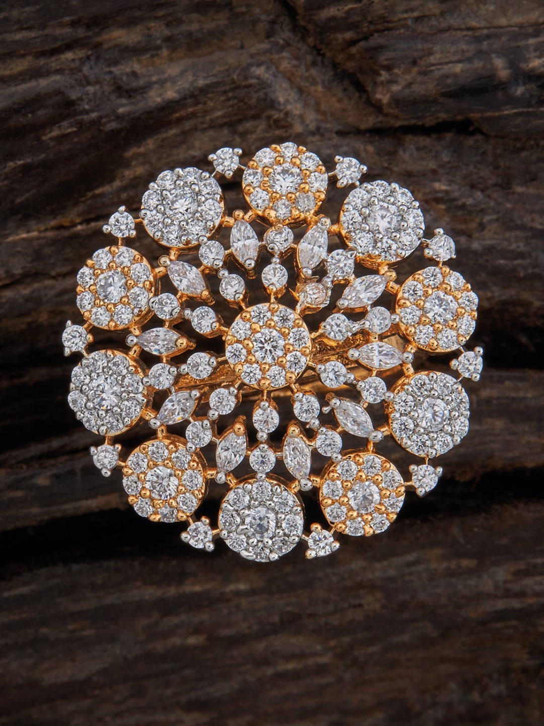 

Kushal's Fashion Jewellery Gold-Plated CZ-Studded Adjustable Finger Ring