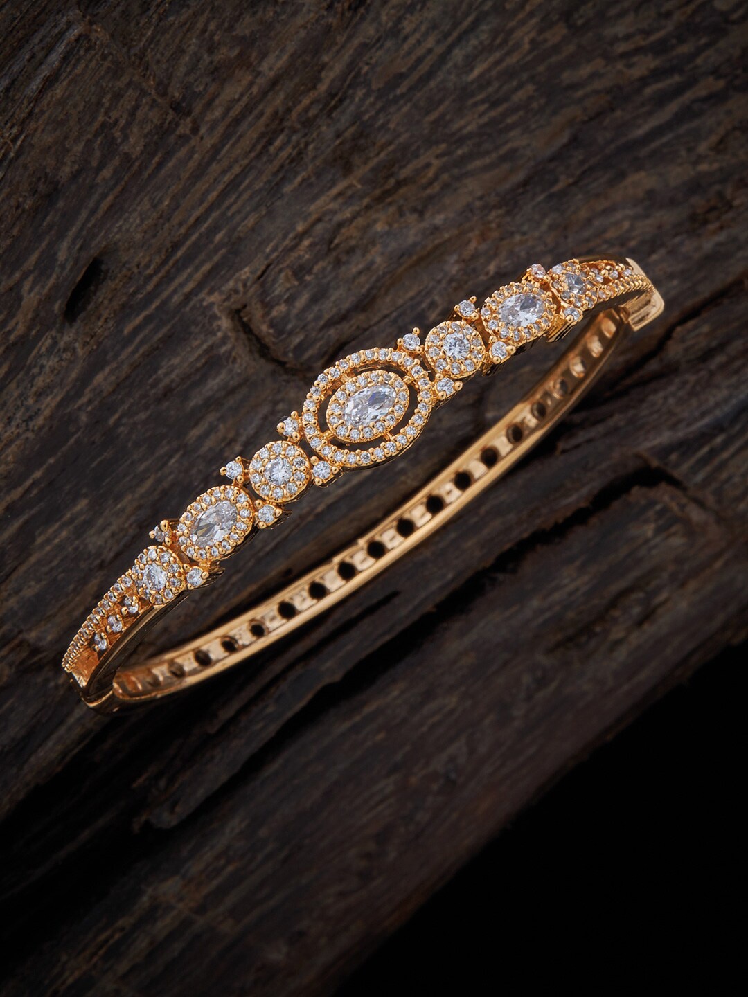 

Kushal's Fashion Jewellery Women Cubic Zirconia Antique Gold-Plated Kada Bracelet, White