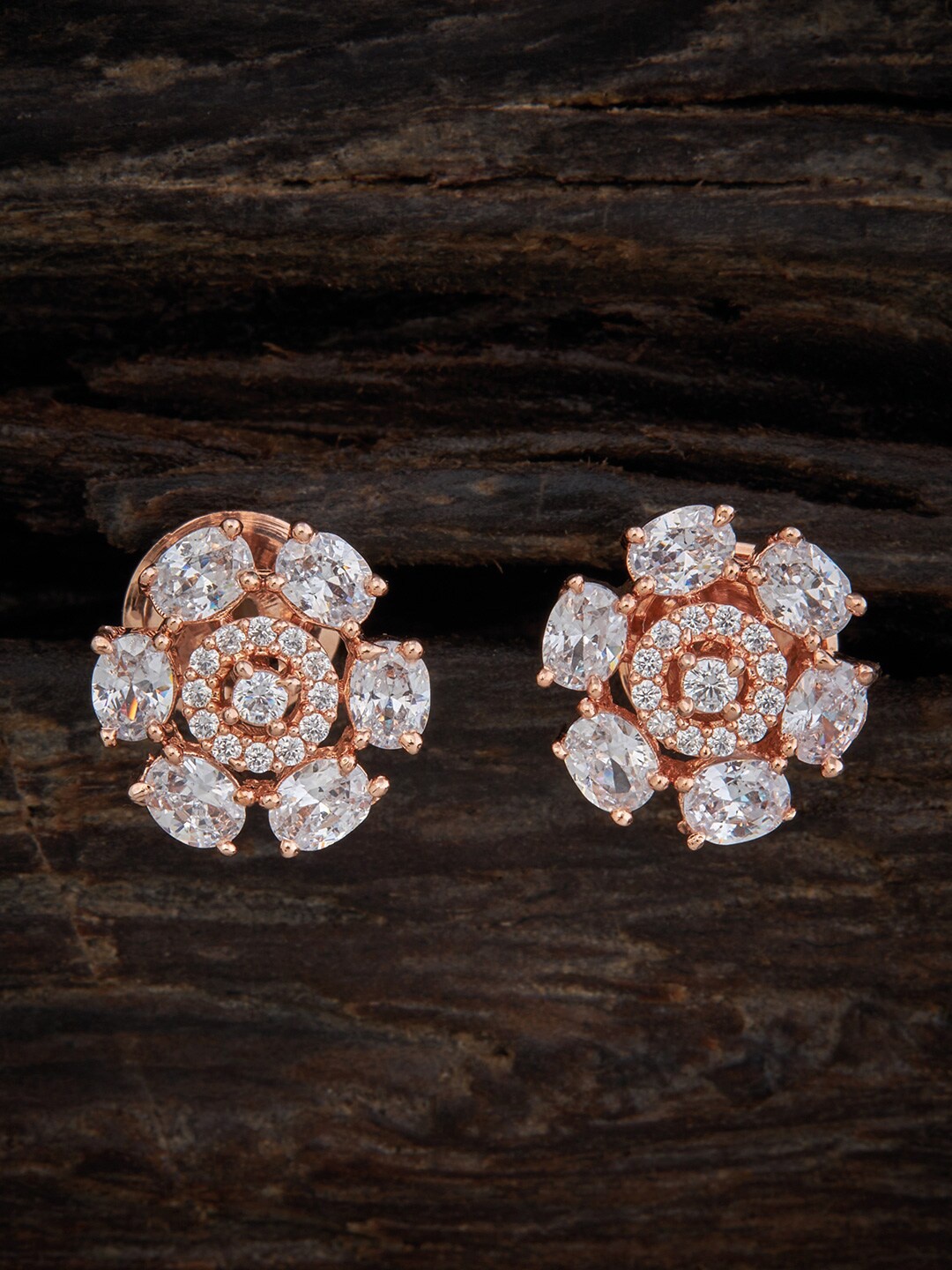 

Kushal's Fashion Jewellery Rose Gold Plated Contemporary CZ Studded Studs Earrings