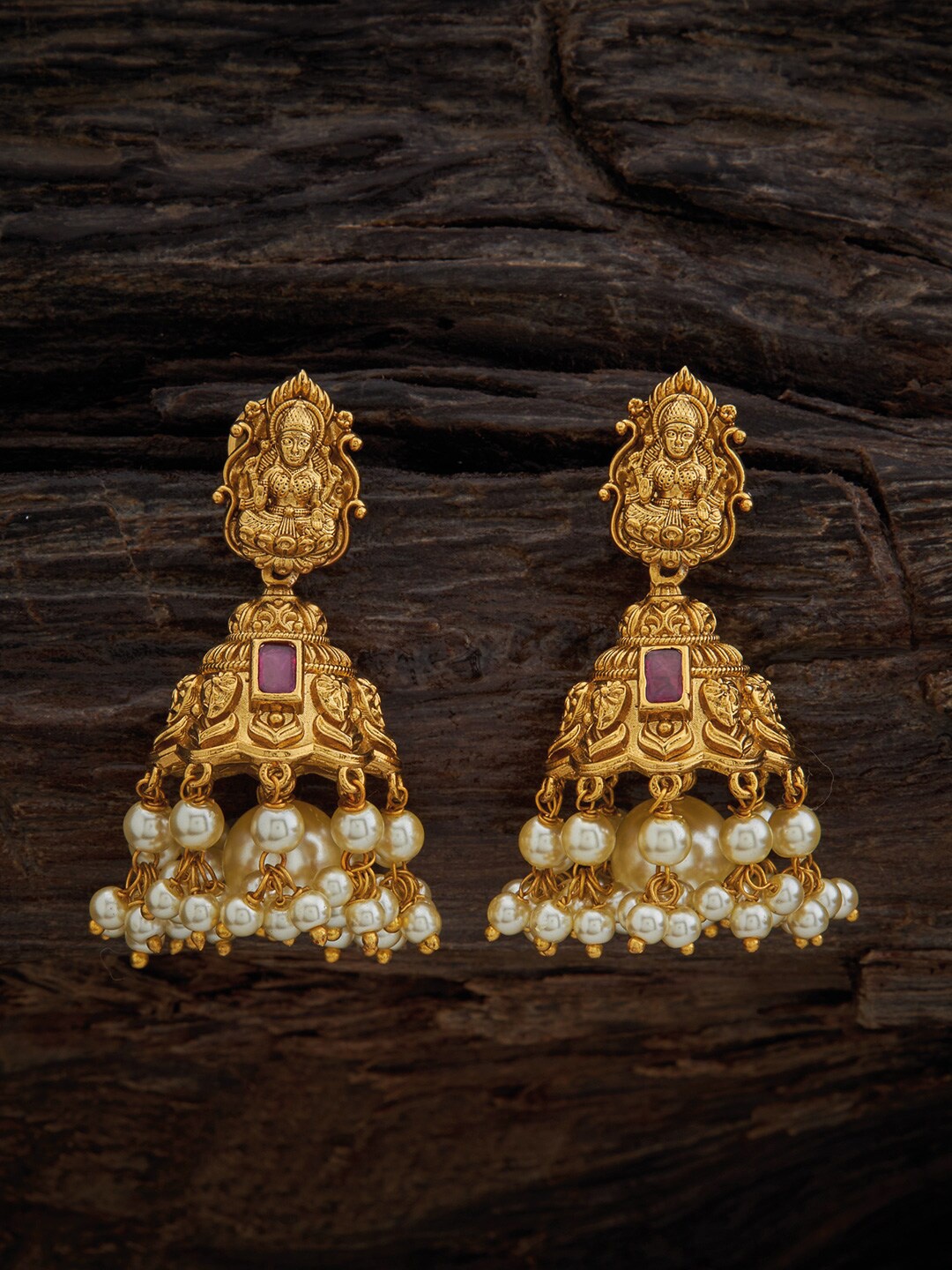 

Kushal's Fashion Jewellery Gold Plated Contemporary Antique Jhumkas Earrings