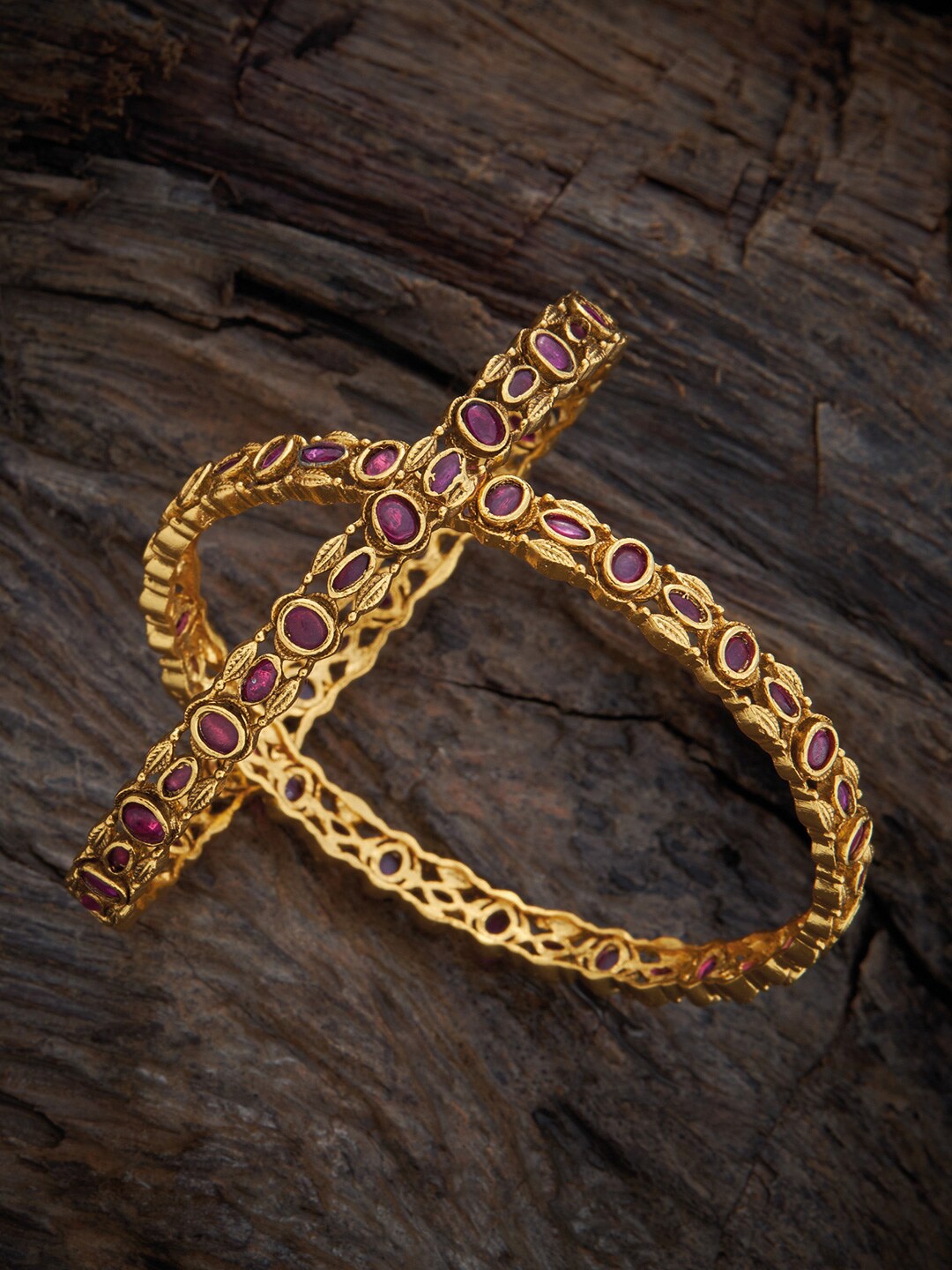 

Kushal's Fashion Jewellery Set Of 2 Gold-Plated Artificial Stones-Studded Bangles