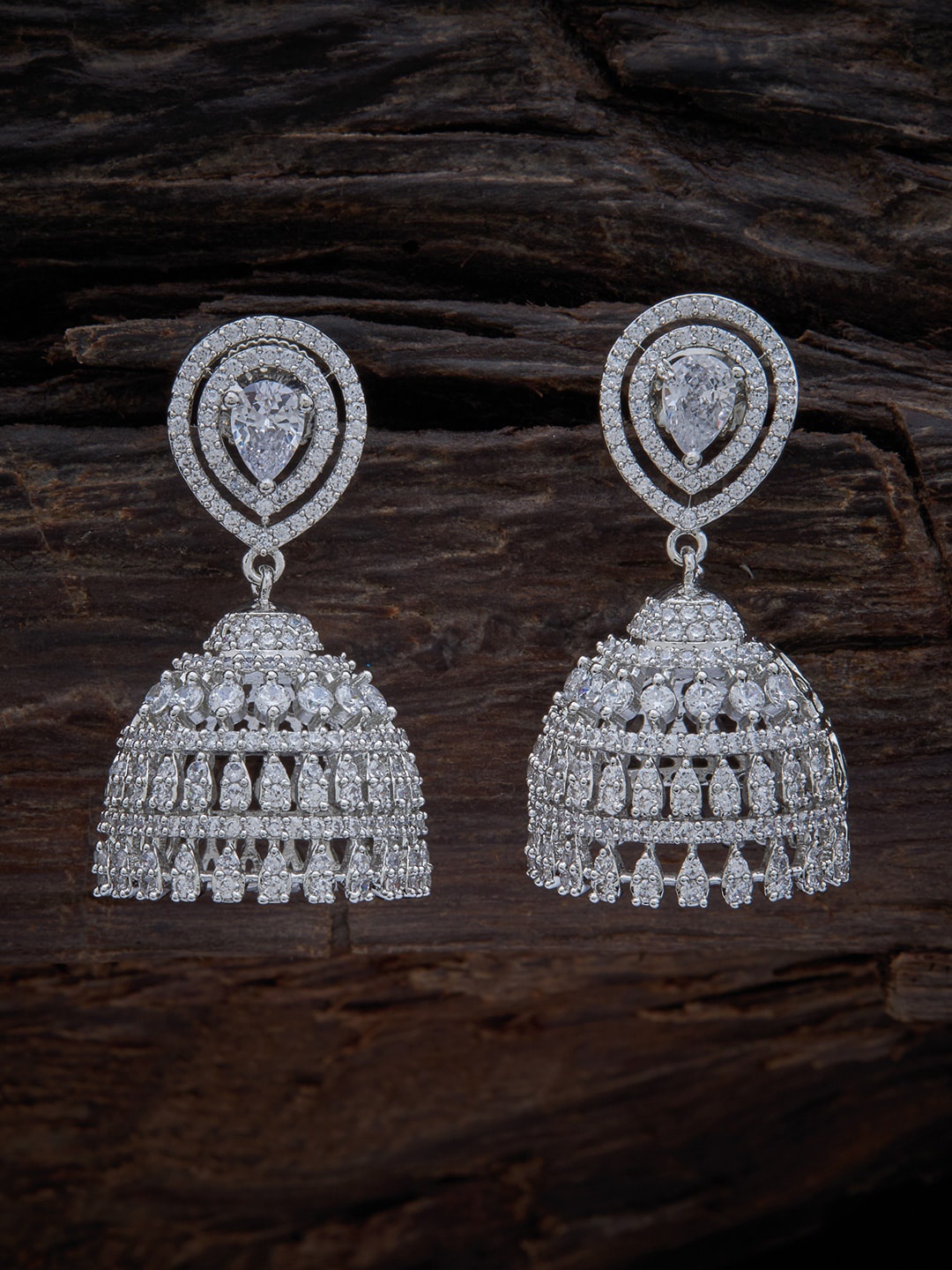 

Kushal's Fashion Jewellery Rhodium Plated Contemporary Jhumkas, White