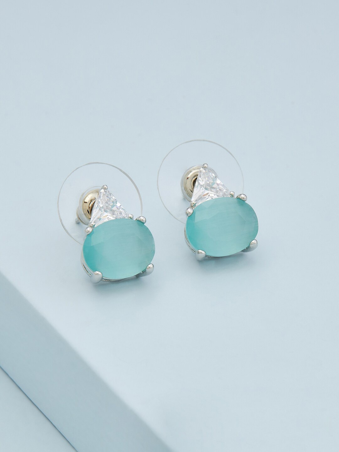 

Kushal's Fashion Jewellery Rhodium Plated Contemporary Studs Earrings, Sea green