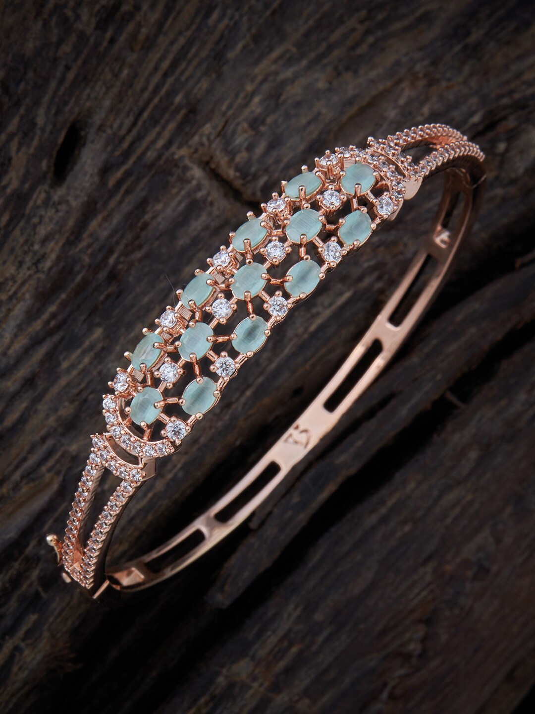 

Kushal's Fashion Jewellery Rose Gold-Plated Cubic Zirconia Bangle-Style Bracelet, Sea green