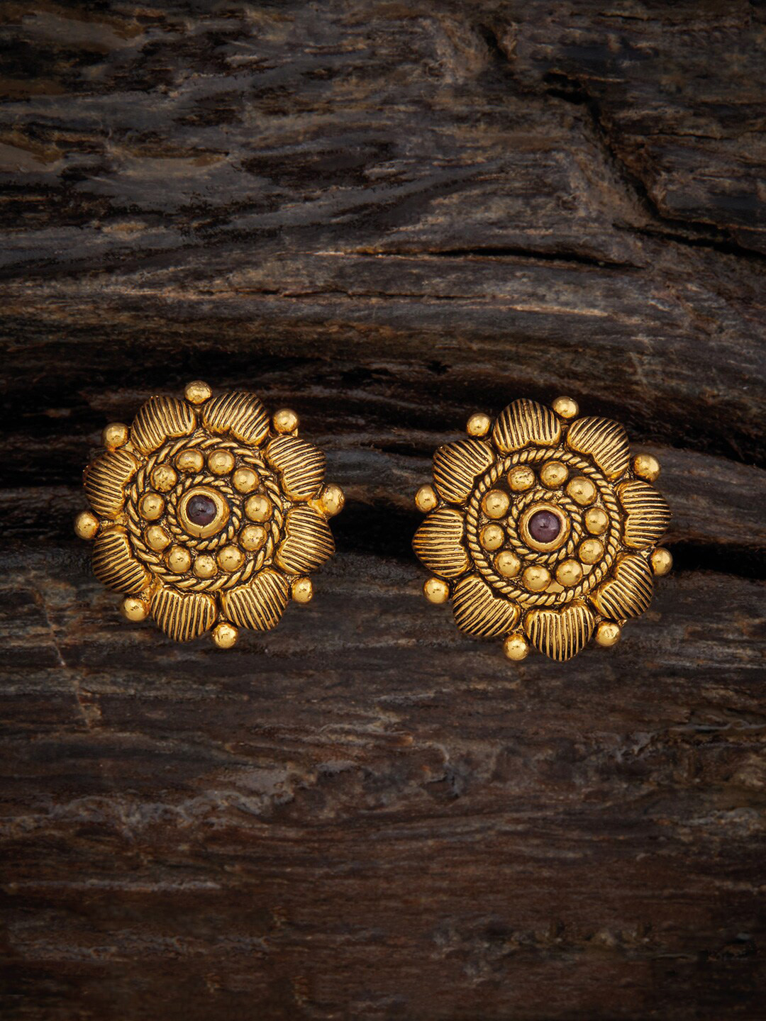 

Kushal's Fashion Jewellery Gold-Plated Stone Studded Pure Silver Temple Studs Earrings, Red