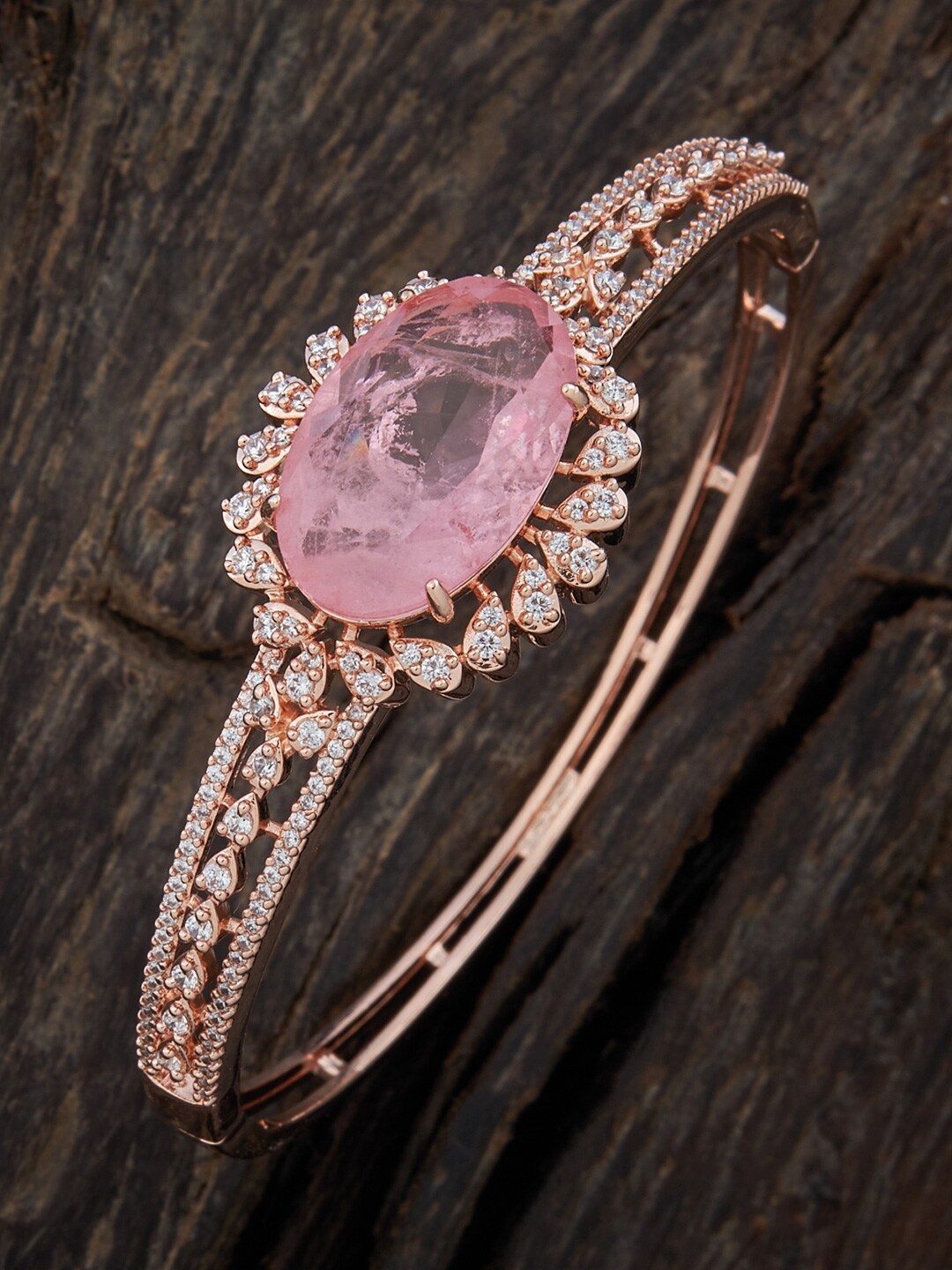 

Kushal's Fashion Jewellery Rose Gold-Plated Cubic Zirconia Bangle-Style Bracelet, Pink