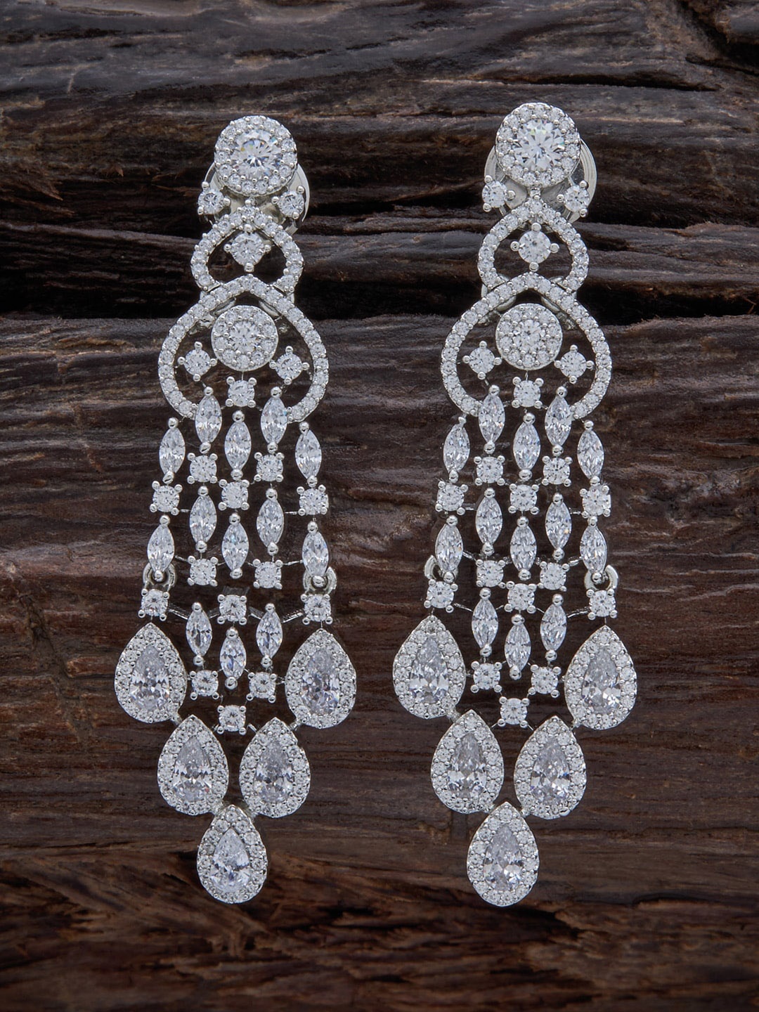 

Kushal's Fashion Jewellery Rhodium-Plated Cubic Zirconia Contemporary Drop Earrings, White