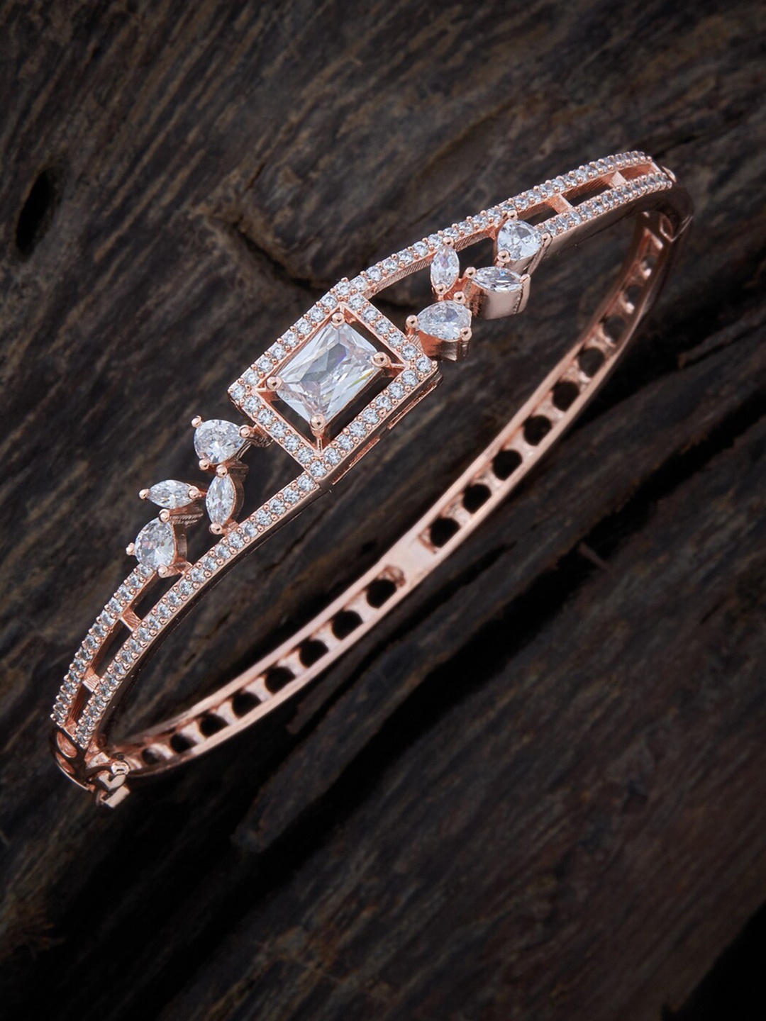 

Kushal's Fashion Jewellery Women Cubic Zirconia Antique Rose Gold-Plated Kada Bracelet, White