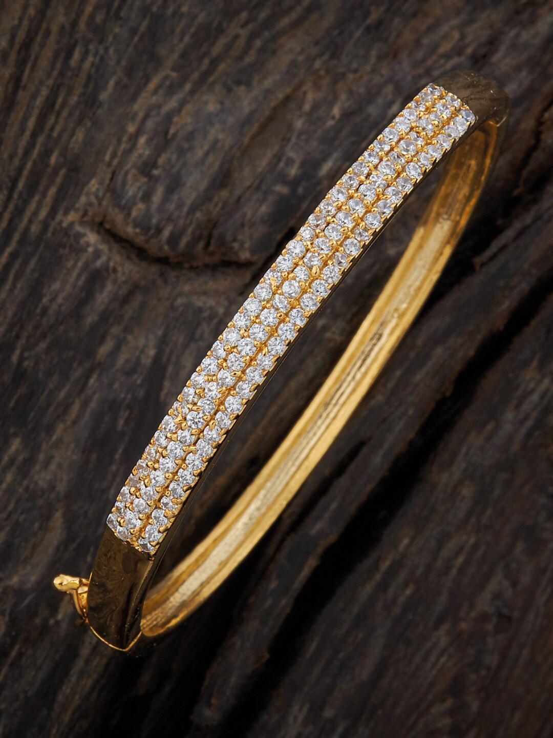 

Kushal's Fashion Jewellery Cubic Zirconia Antique Gold-Plated Kada Bracelet, White