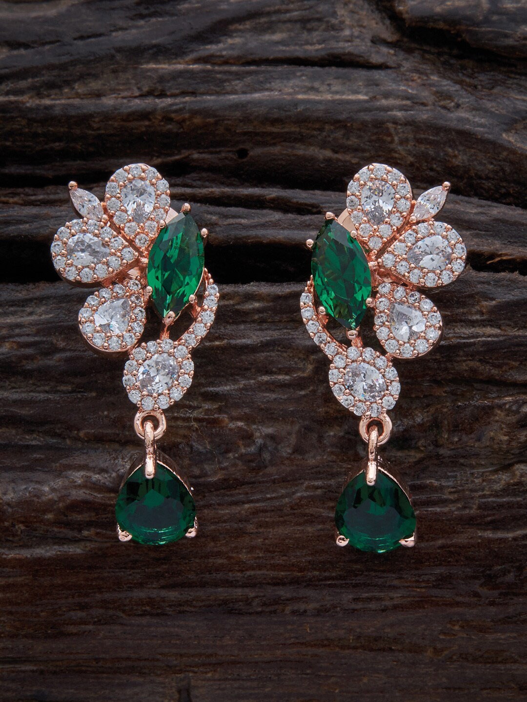 

Kushal's Fashion Jewellery Rose-Gold Plated Cubic Zirconia Contemporary Drop Earrings, Green